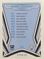 NRL 2023 Traders Titanium Base Card #031 Sharks Checklist Cronulla Sutherland Sharks