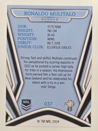 NRL 2023 Traders Titanium Base Card #037 Ronaldo Mulitalo Cronulla Sutherland Sharks