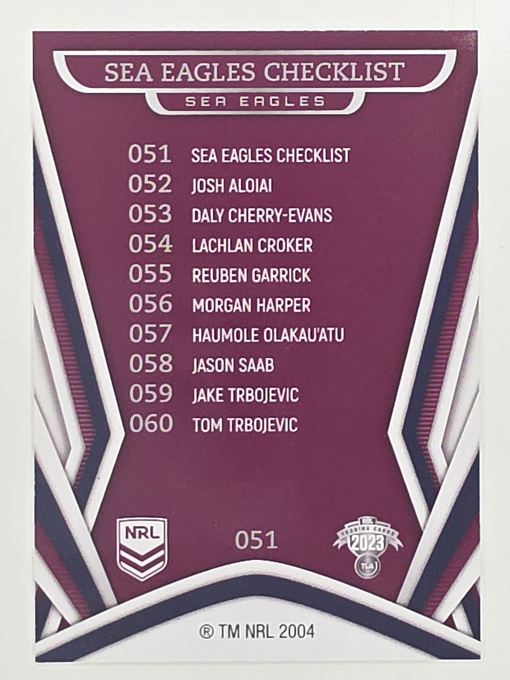 NRL 2023 Traders Titanium Base Card #051 Sea Eagles Checklist Manly Warringah Sea Eagles