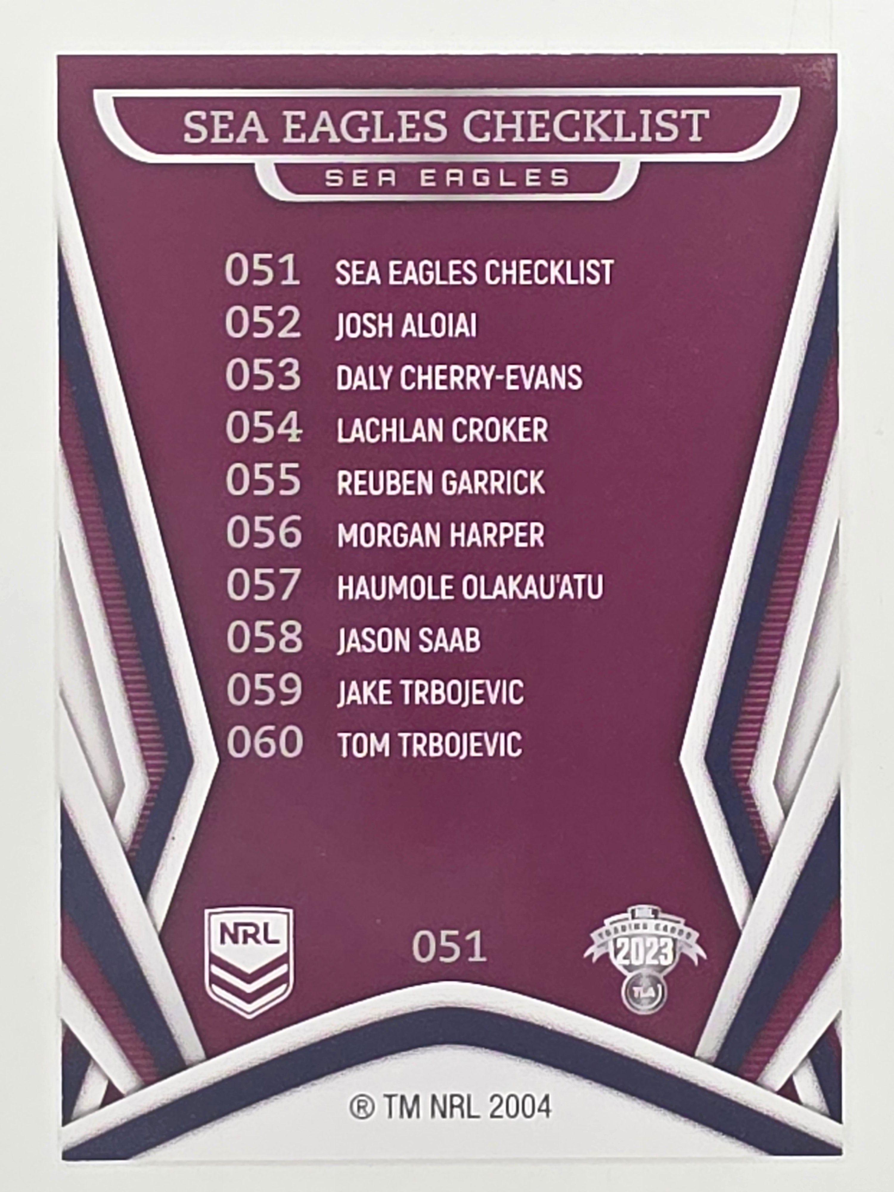 NRL 2023 Traders Titanium Base Card #051 Sea Eagles Checklist Manly Warringah Sea Eagles