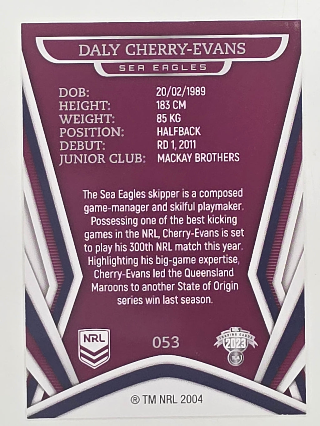 NRL 2023 Traders Titanium Base Card #053 Daly Cherry-Evans Manly Warringah Sea Eagles