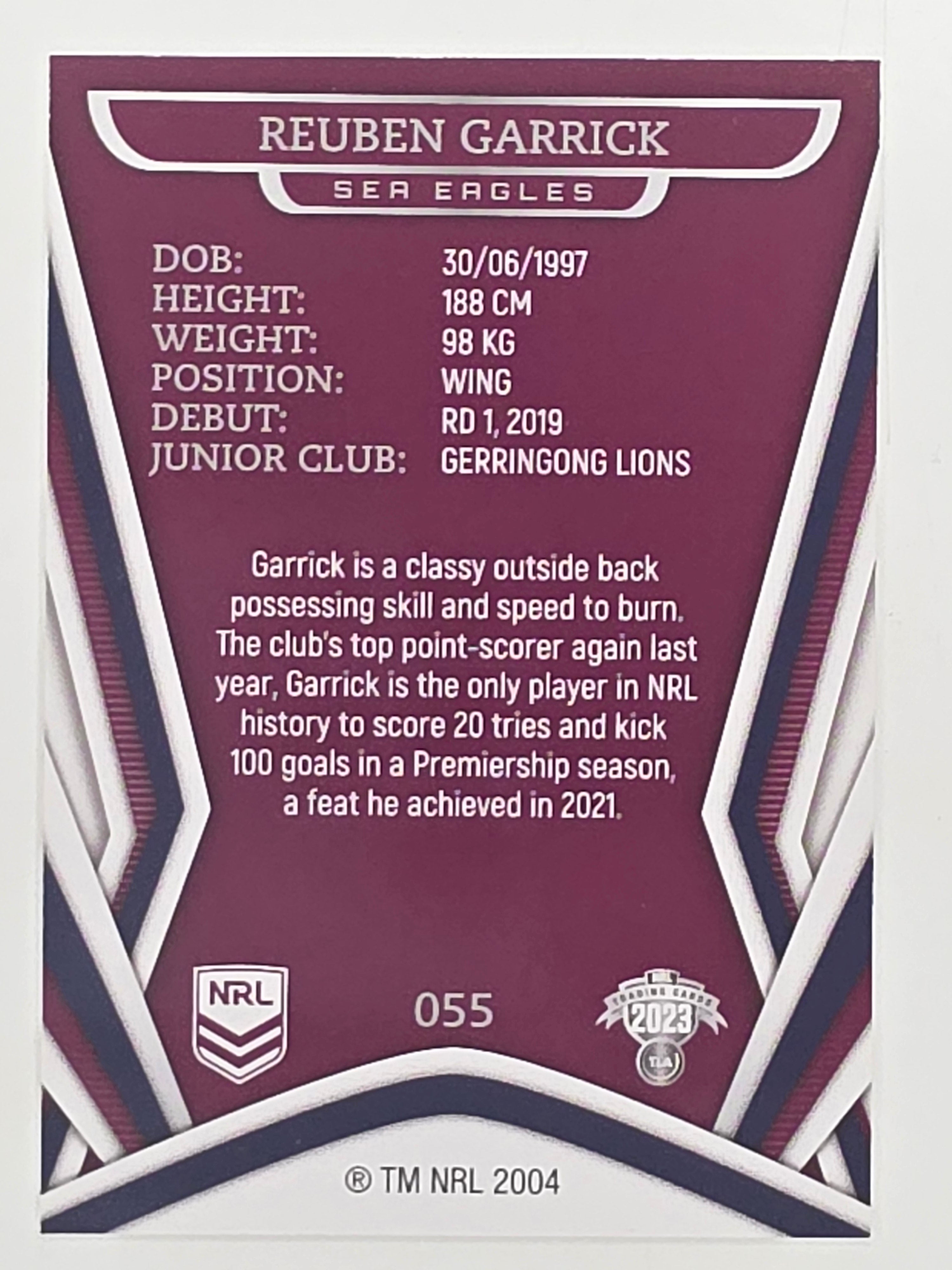 NRL 2023 Traders Titanium Base Card #055 Reuben Garrick Manly Warringah Sea Eagles