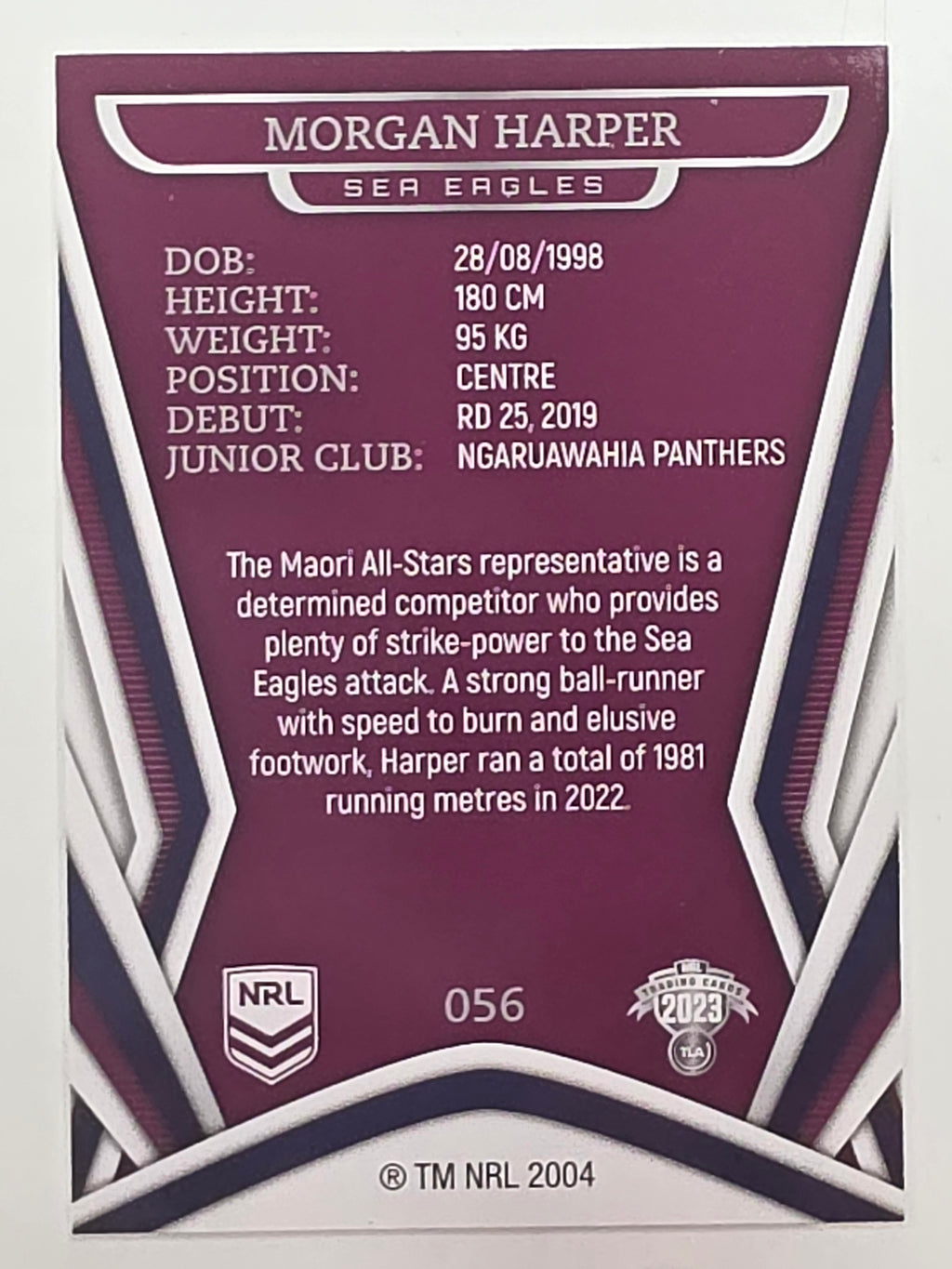 NRL 2023 Traders Titanium Base Card #056 Morgan Harper Manly Warringah Sea Eagles
