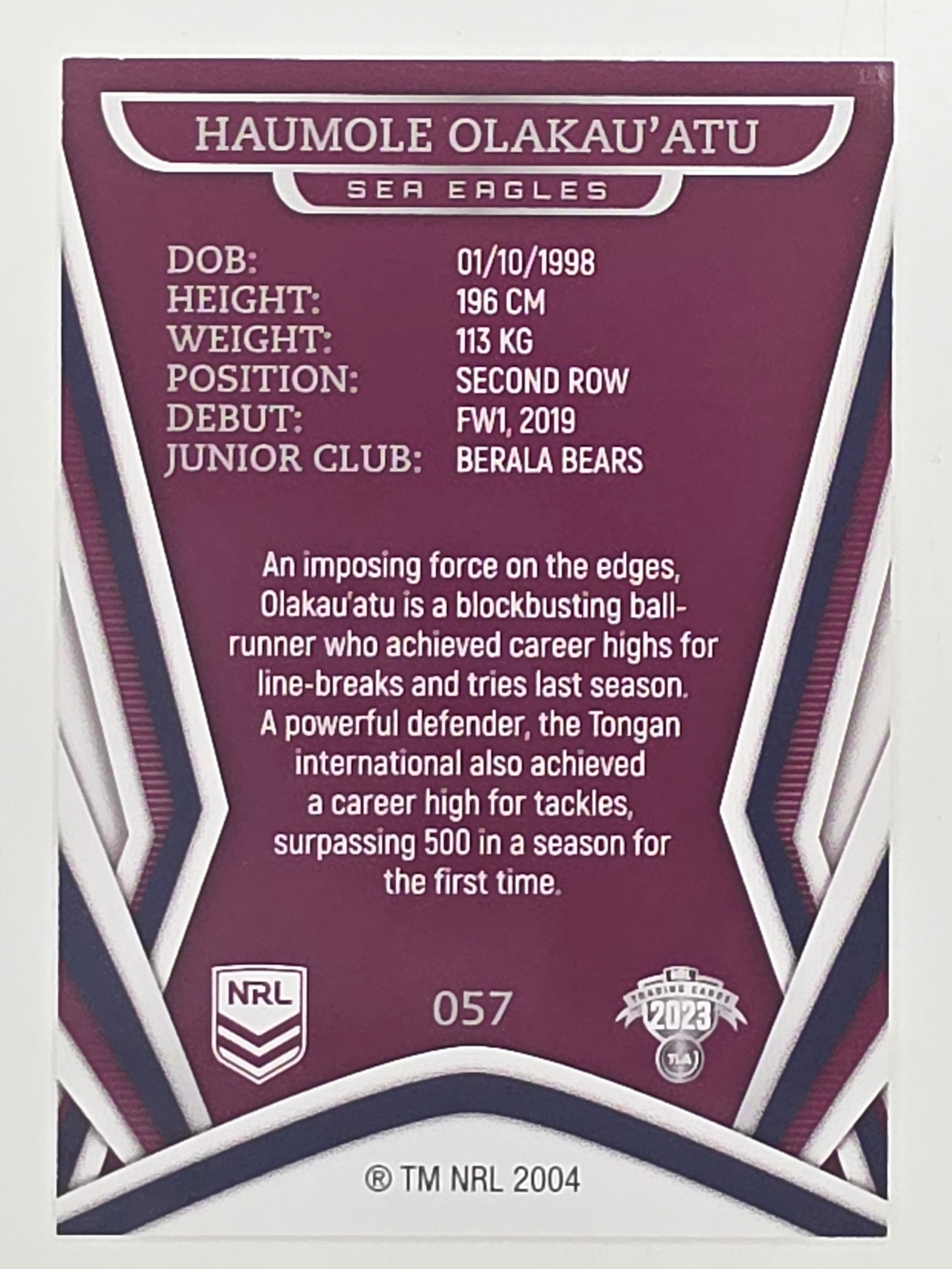 NRL 2023 Traders Titanium Base Card #057 Haumole Olakau’atu Manly Warringah Sea Eagles