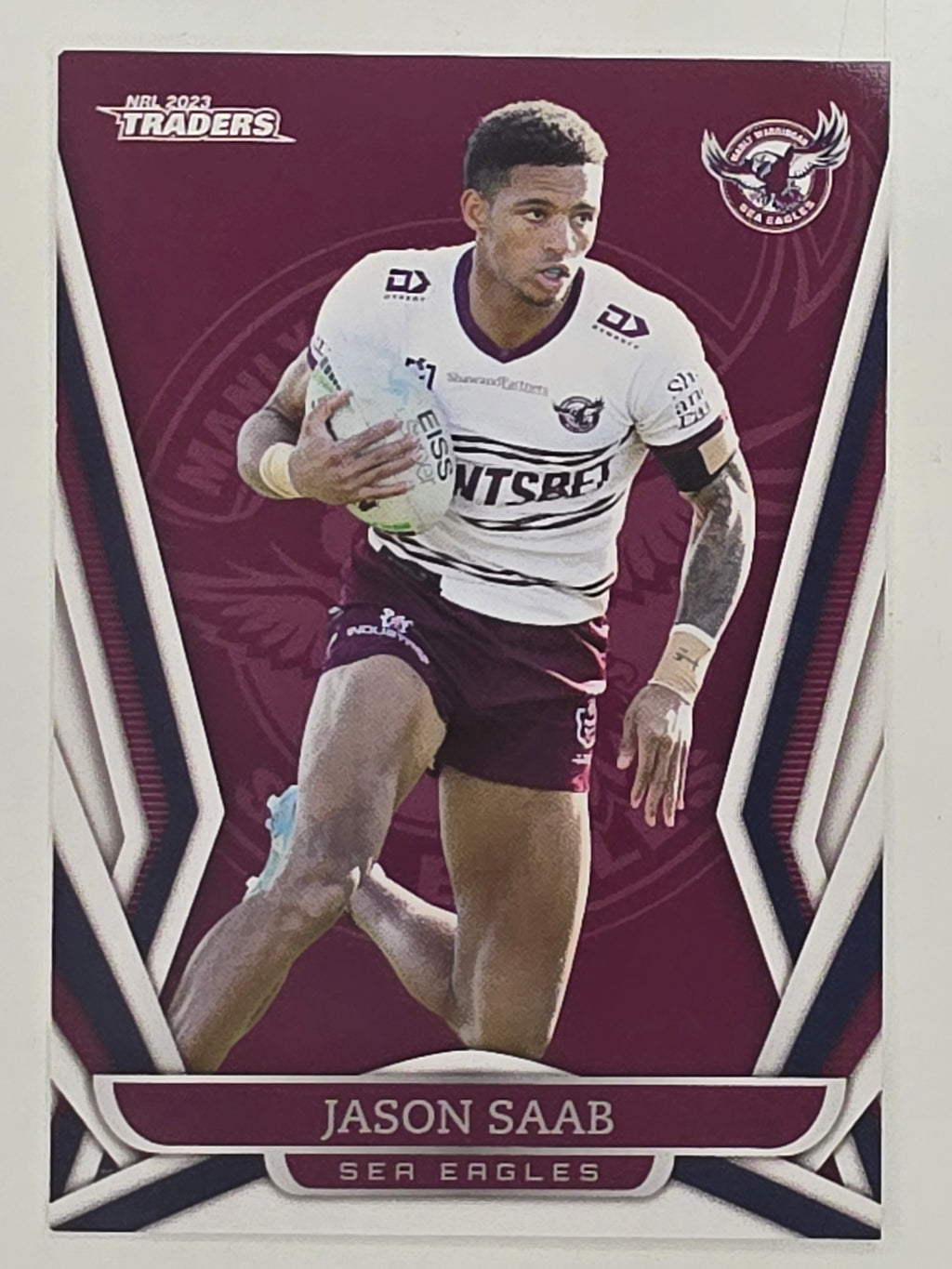 NRL 2023 Traders Titanium Base Card #058 Jason Saab Manly Warringah Sea Eagles