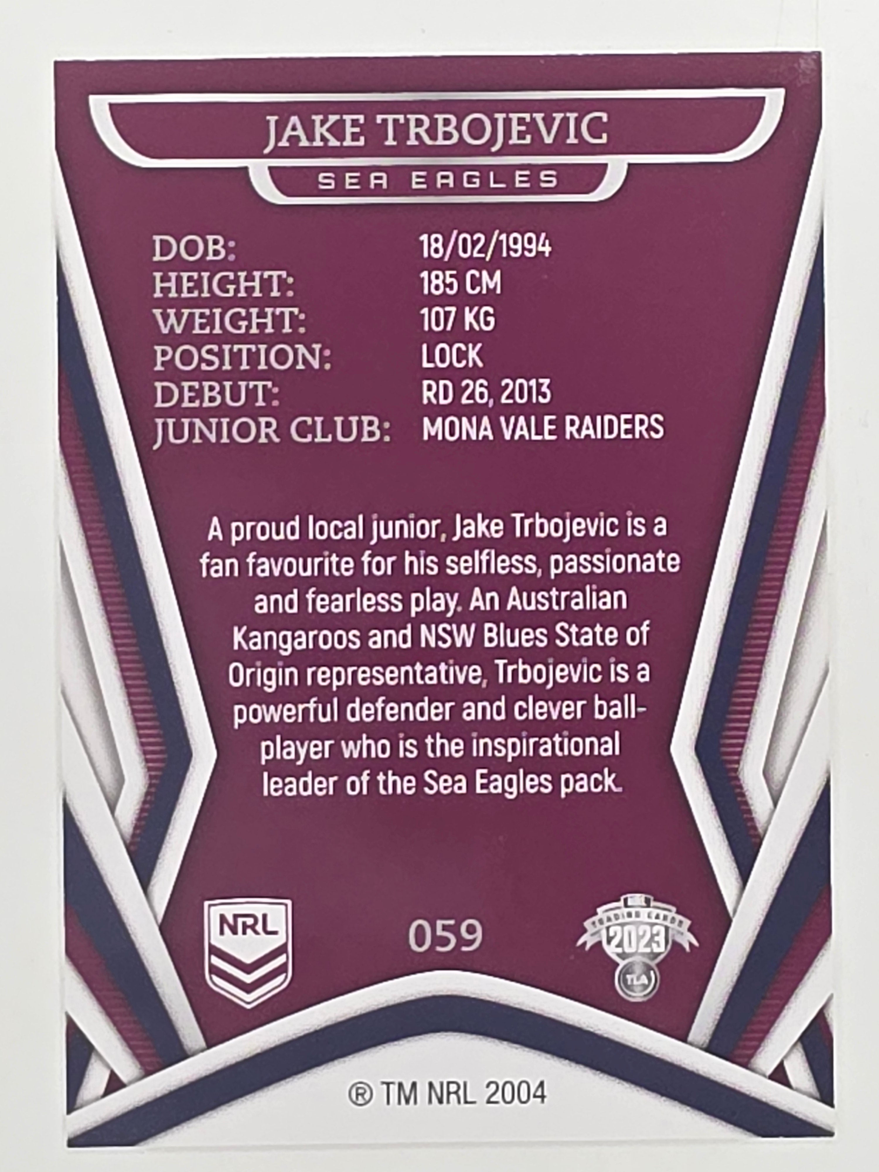 NRL 2023 Traders Titanium Base Card #059 Jake Trbojevic Manly Warringah Sea Eagles