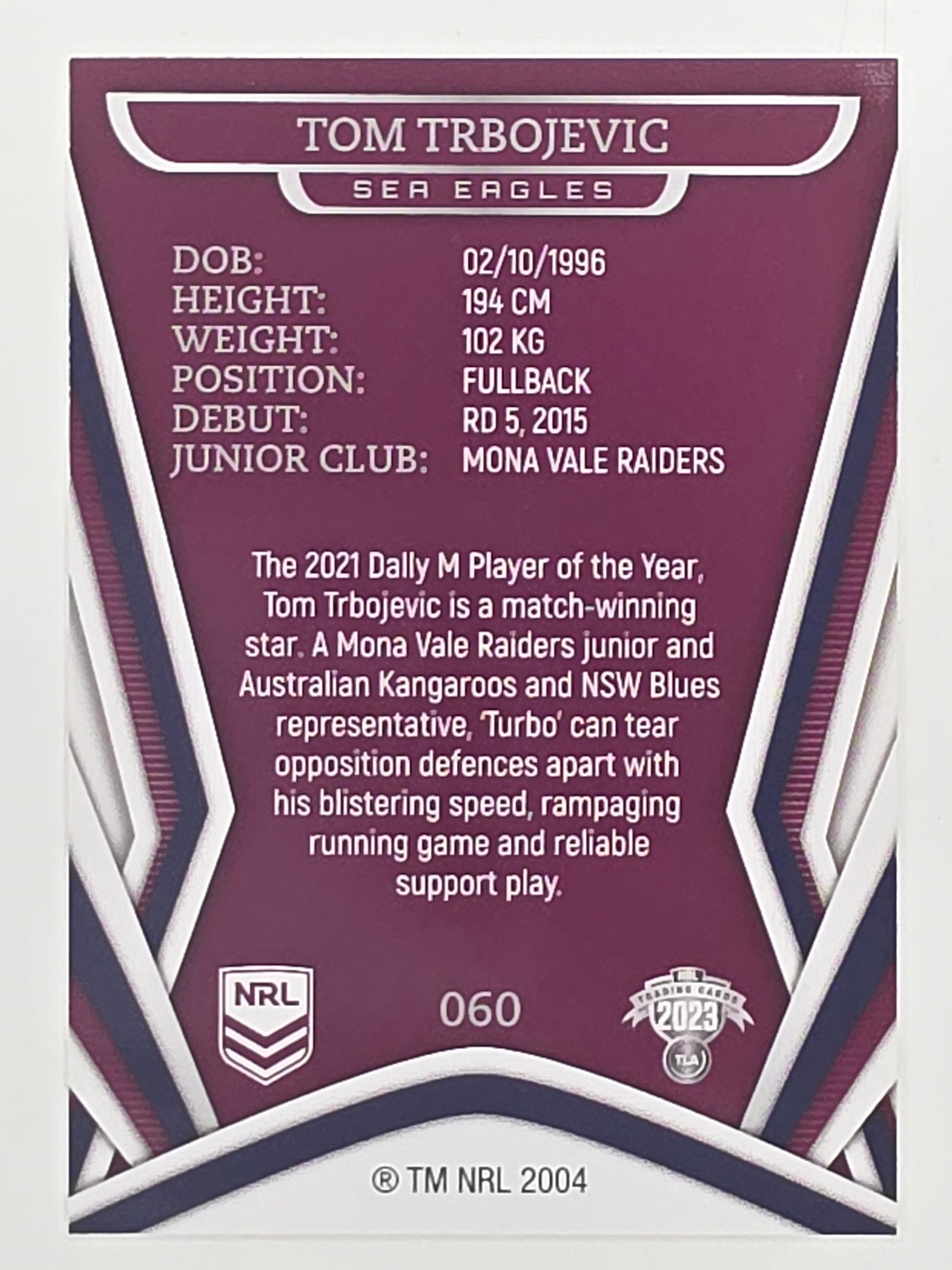 NRL 2023 Traders Titanium Base Card #060 Tom Trbojevic Manly Warringah Sea Eagles