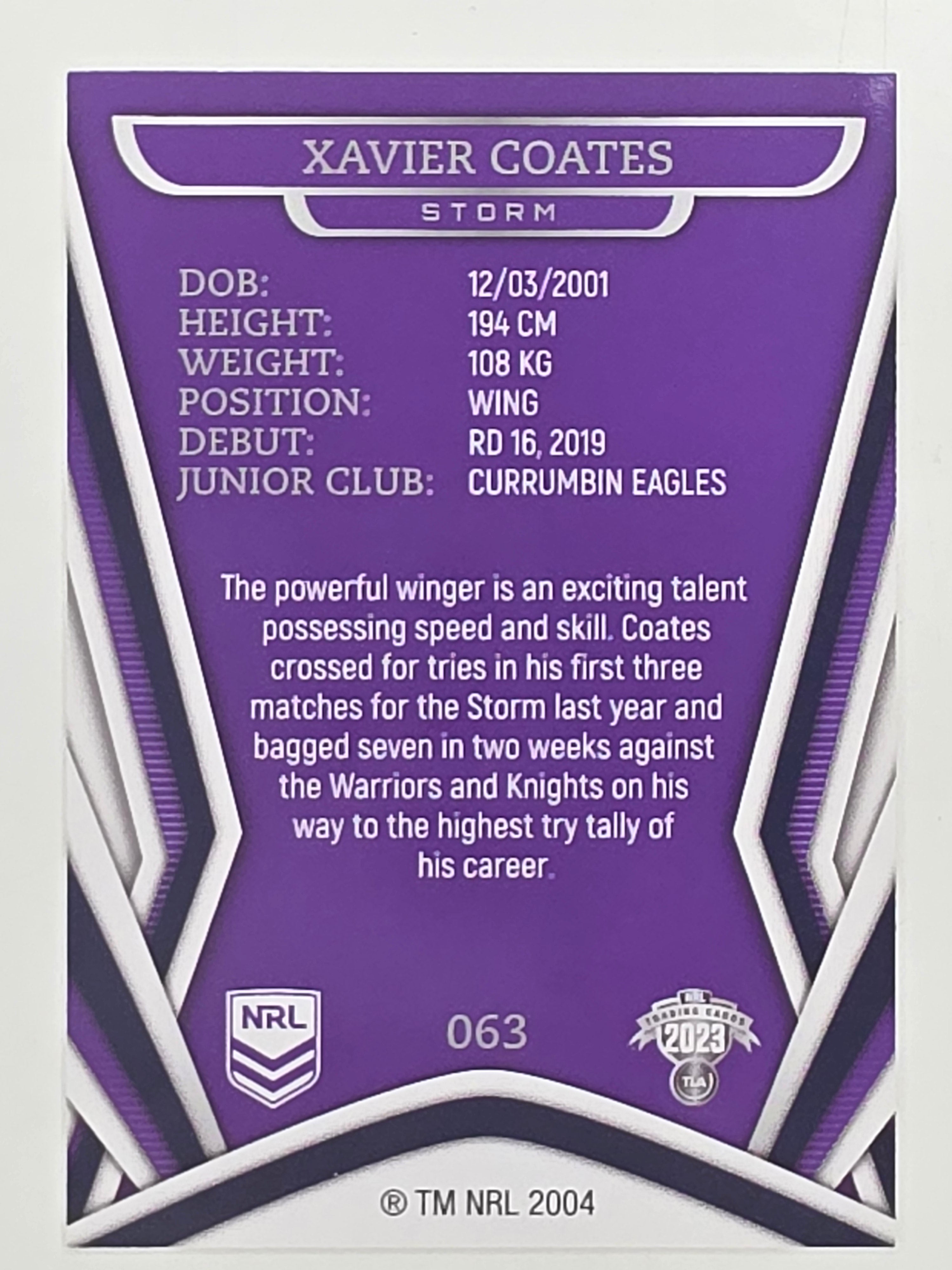 NRL 2023 Traders Titanium Base Card #063 Xavier Coates Melbourne Storm