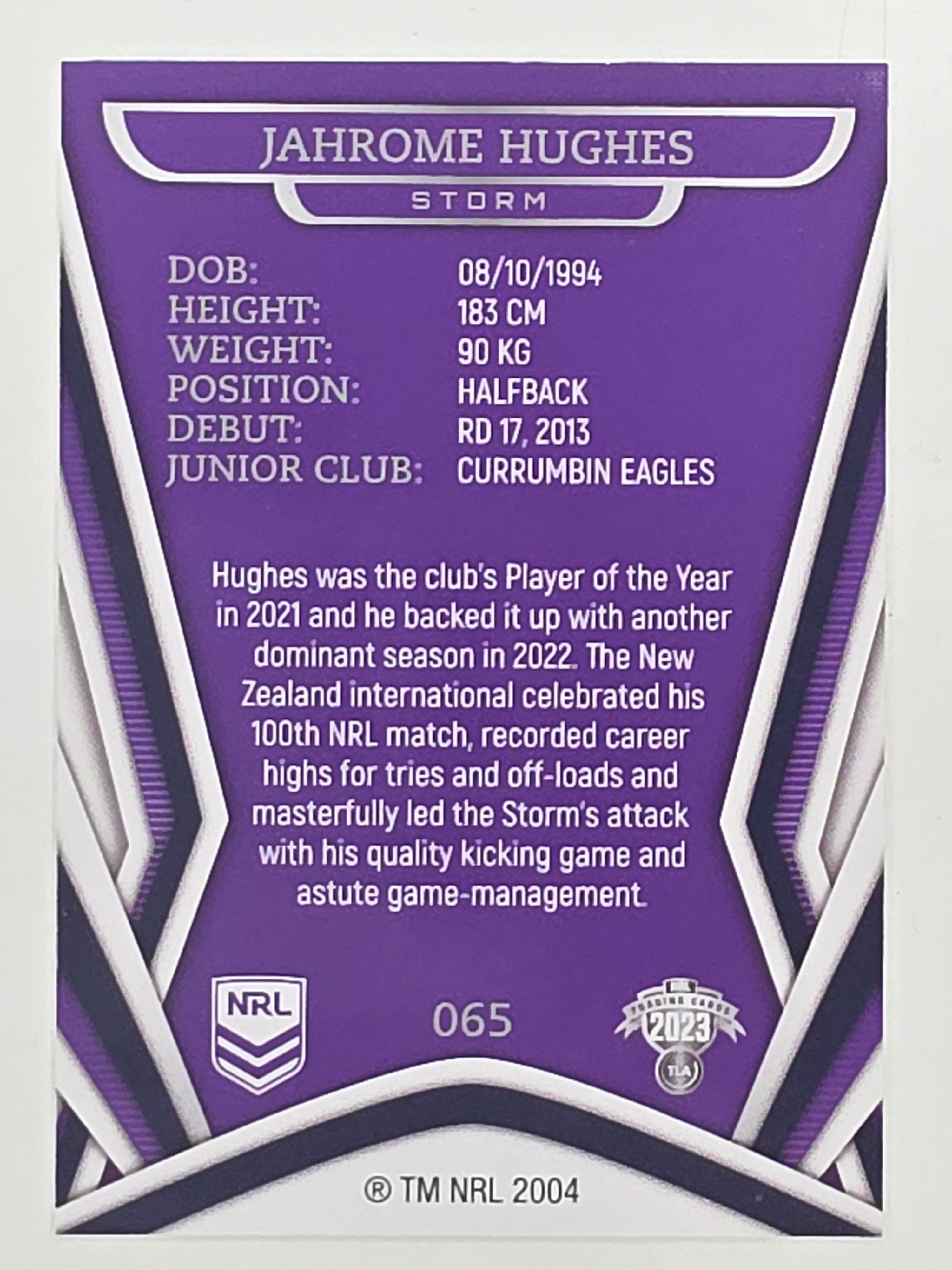 NRL 2023 Traders Titanium Base Card #065 Jahrome Hughes Melbourne Storm