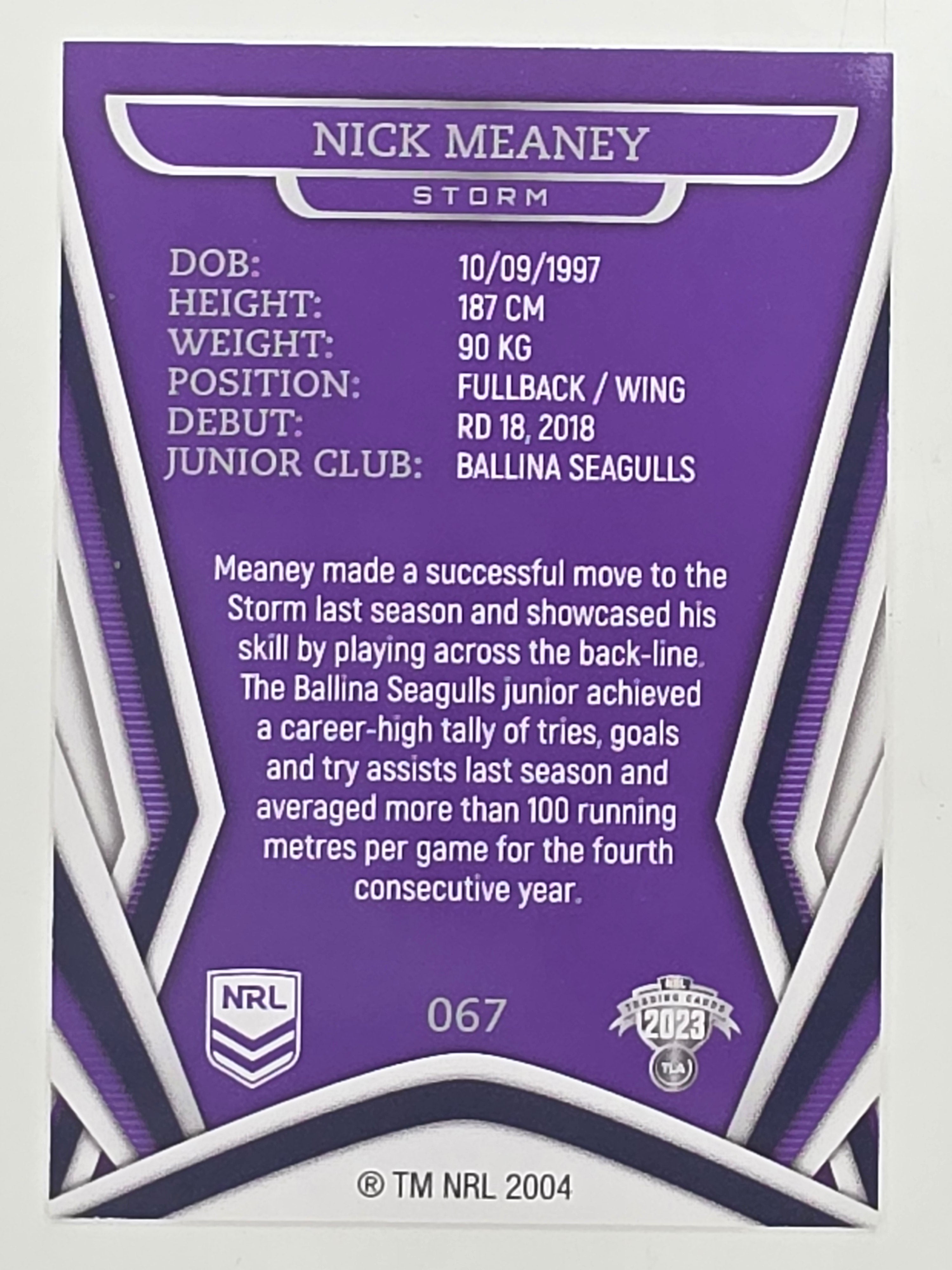 NRL 2023 Traders Titanium Base Card #067 Nick Meaney Melbourne Storm