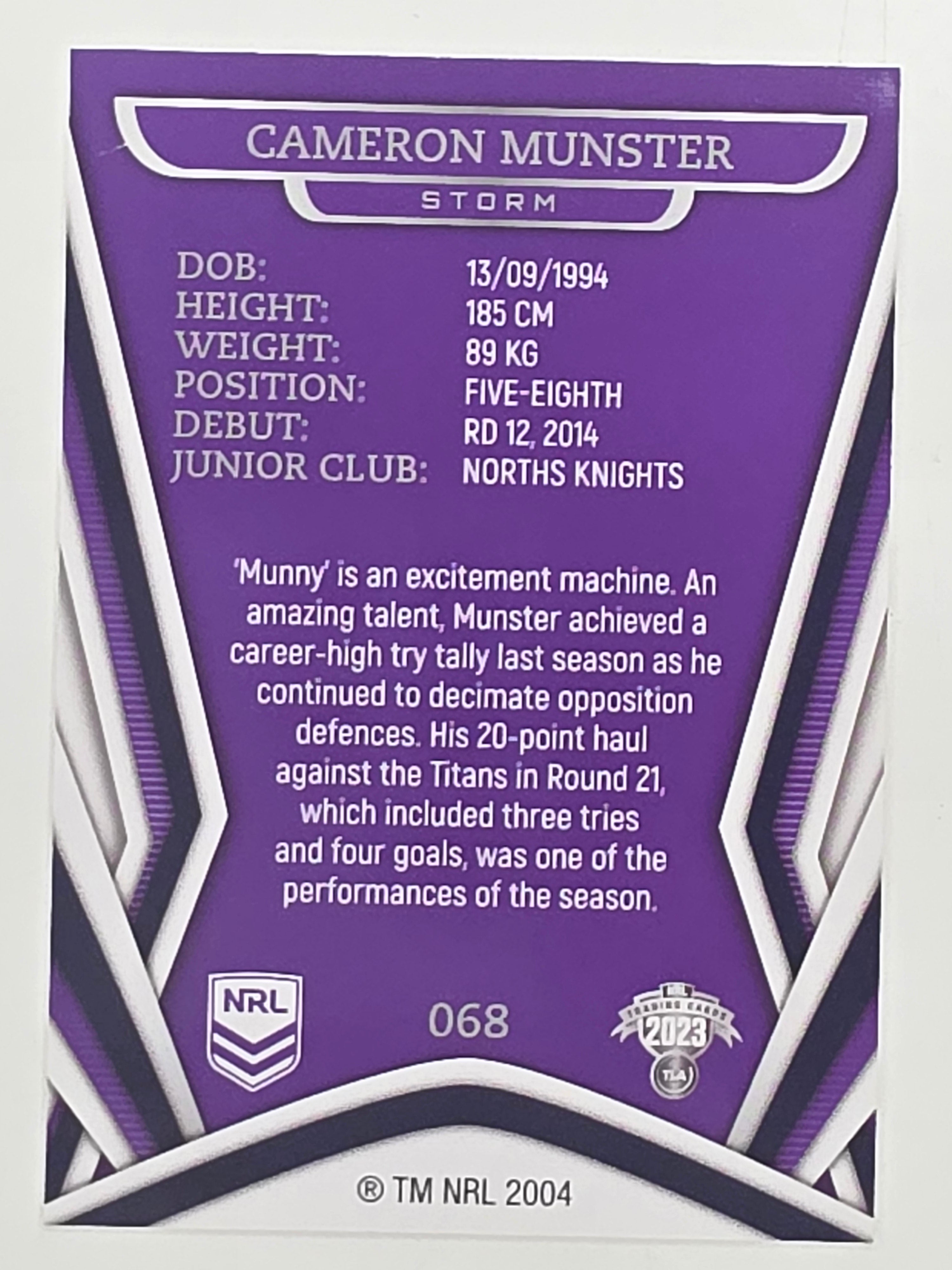 NRL 2023 Traders Titanium Base Card #068 Cameron Munster Melbourne Storm