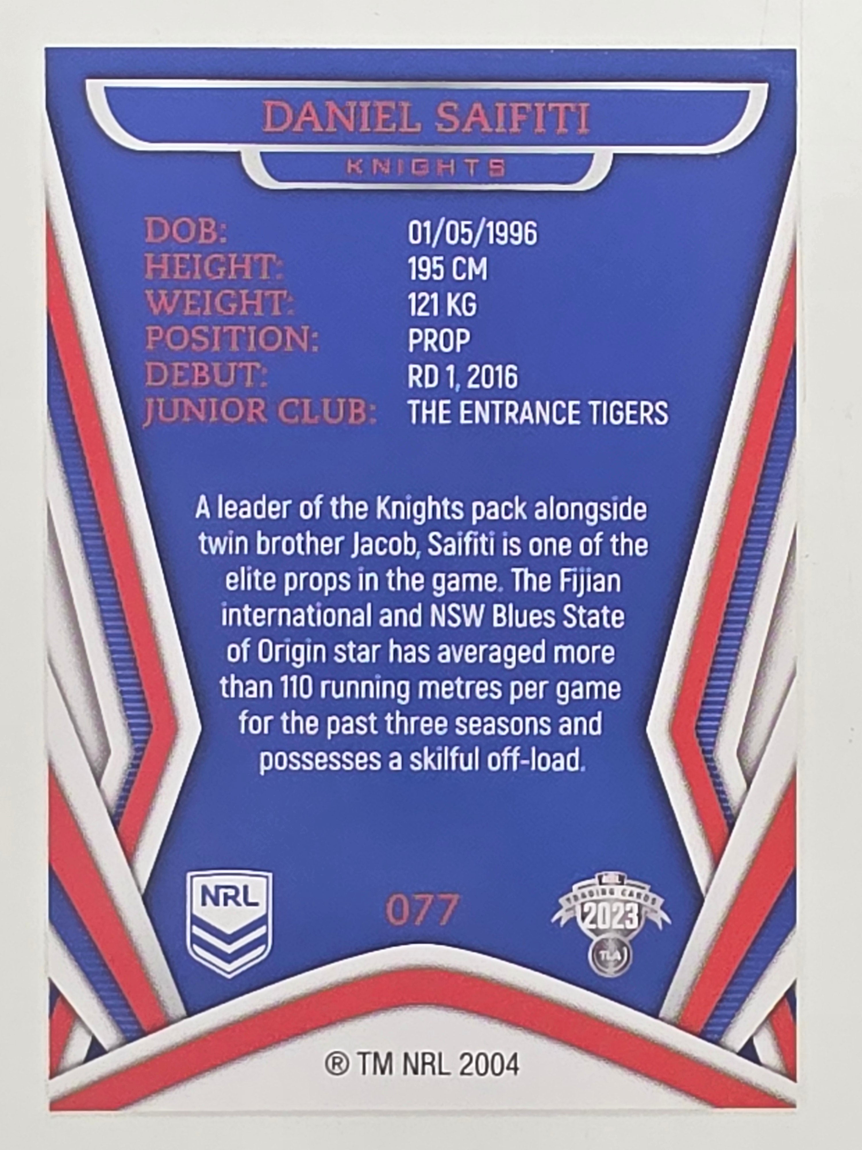 NRL 2023 Traders Titanium Base Card #077 Daniel Saifiti Newcastle Knights