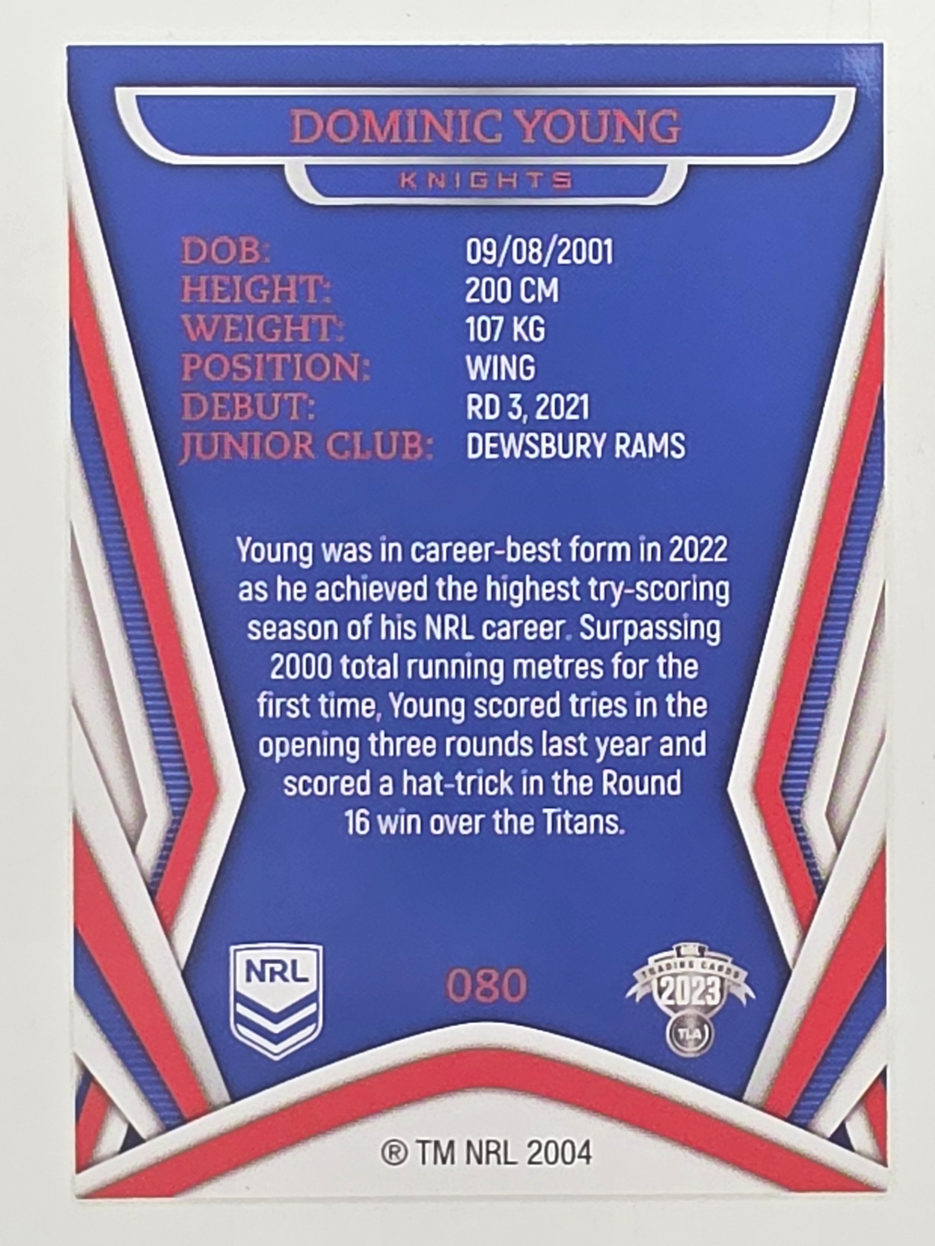 NRL 2023 Traders Titanium Base Card #080 Dominic Young Newcastle Knights