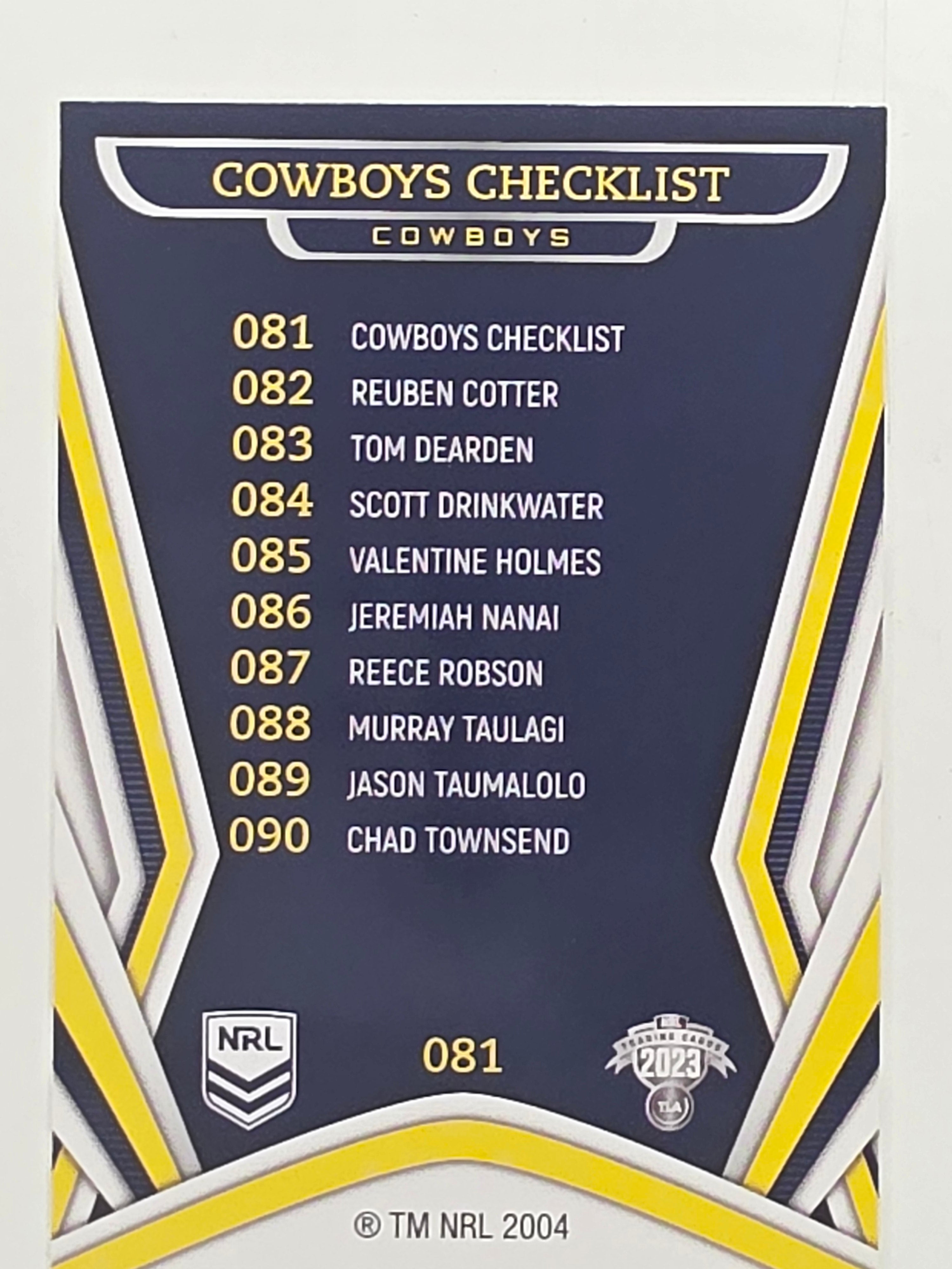 NRL 2023 Traders Titanium Base Card #081 Cowboys Checklist North Queensland Cowboys