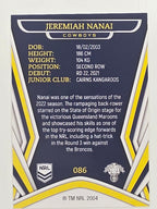NRL 2023 Traders Titanium Base Card #086 Jeremiah Nanai North Queensland Cowboys