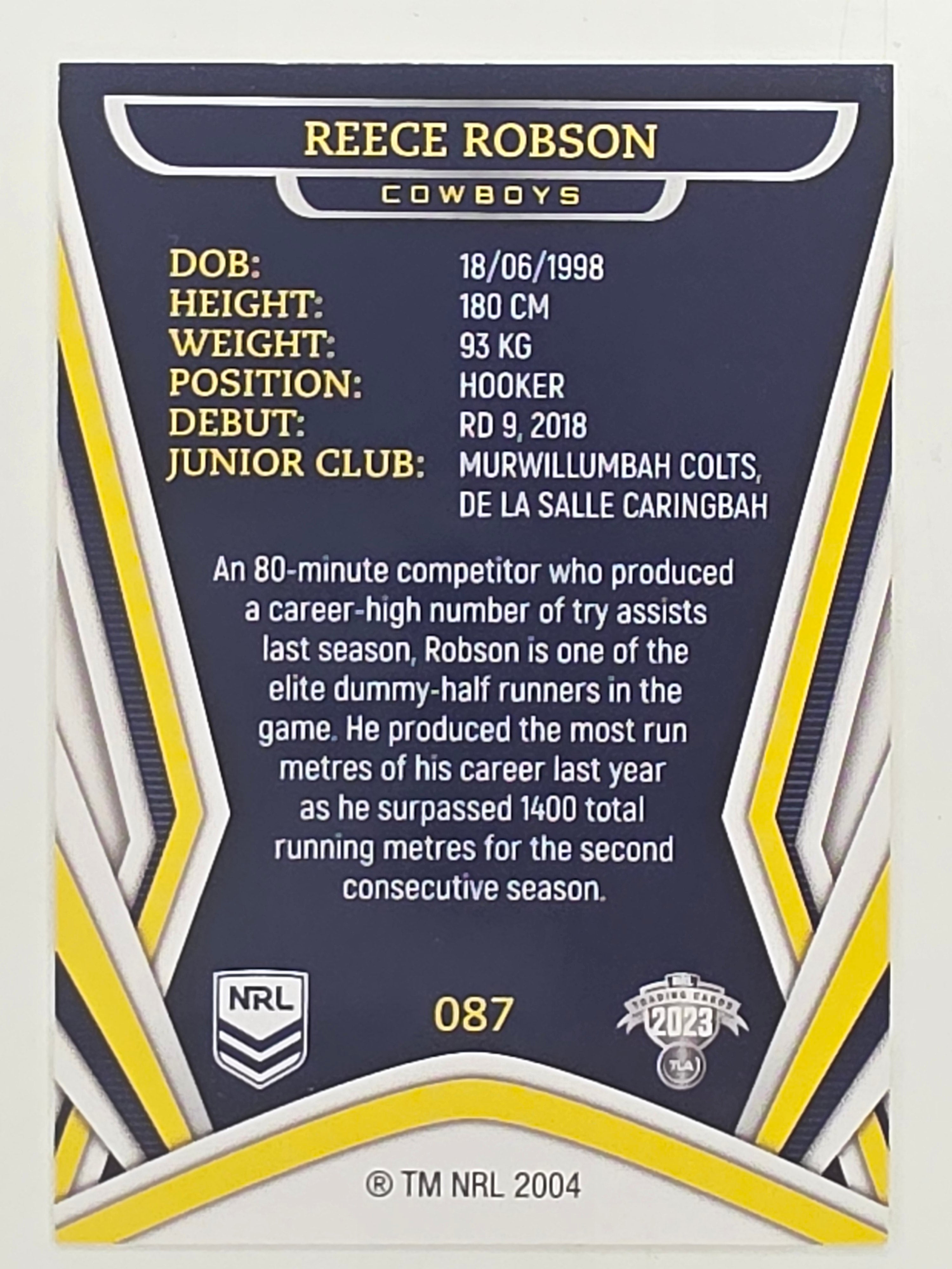 NRL 2023 Traders Titanium Base Card #087 Reece Robson North Queensland Cowboys