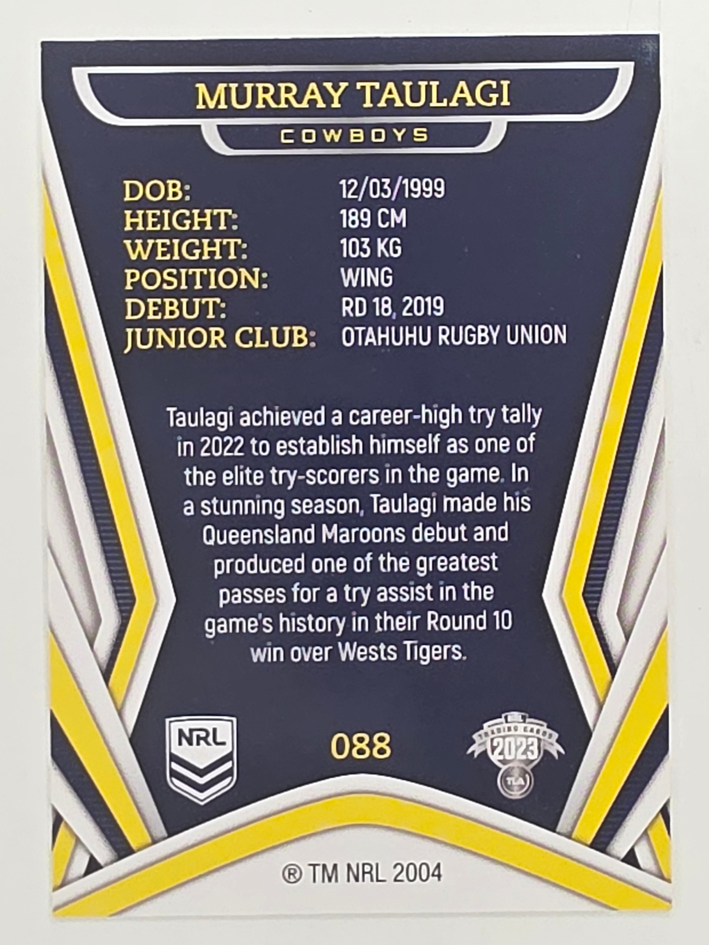 NRL 2023 Traders Titanium Base Card #088 Murray Taulagi North Queensland Cowboys