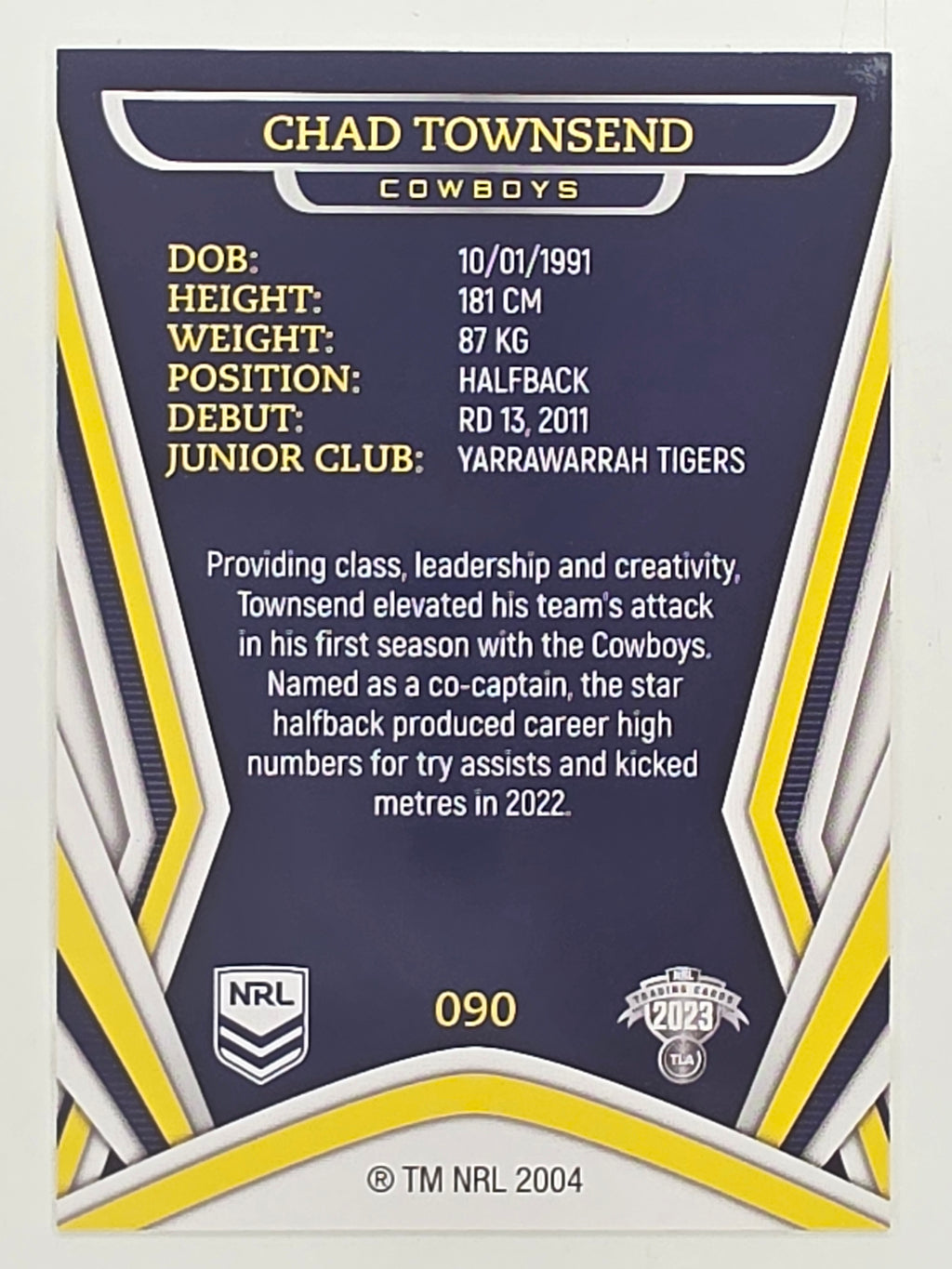 NRL 2023 Traders Titanium Base Card #090 Chad Townsend North Queensland Cowboys