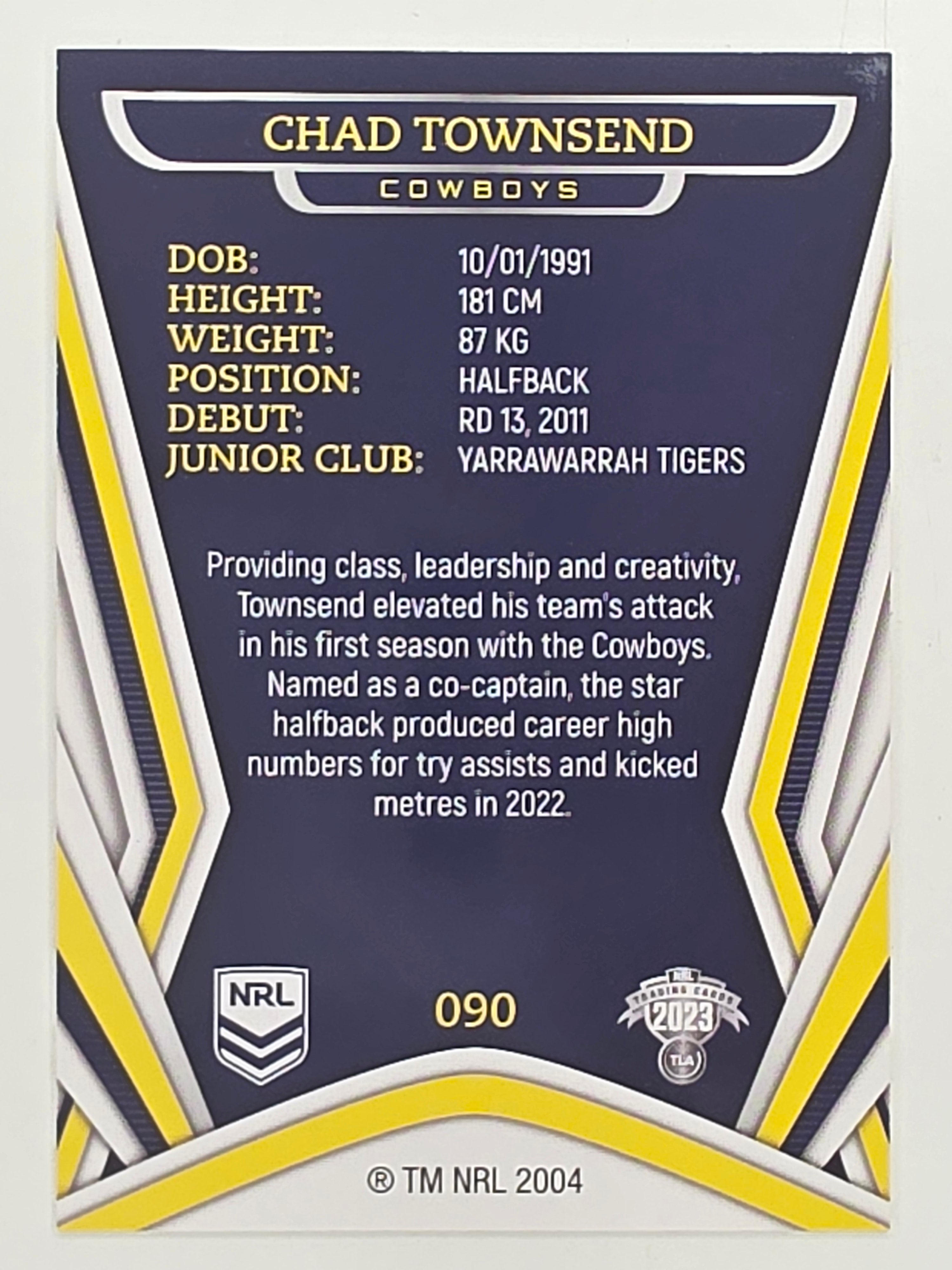 NRL 2023 Traders Titanium Base Card #090 Chad Townsend North Queensland Cowboys