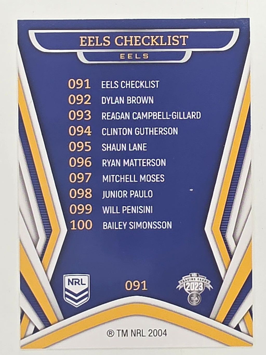 NRL 2023 Traders Titanium Base Card #091 Eels Checklist Parramatta Eels