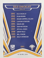 NRL 2023 Traders Titanium Base Card #091 Eels Checklist Parramatta Eels