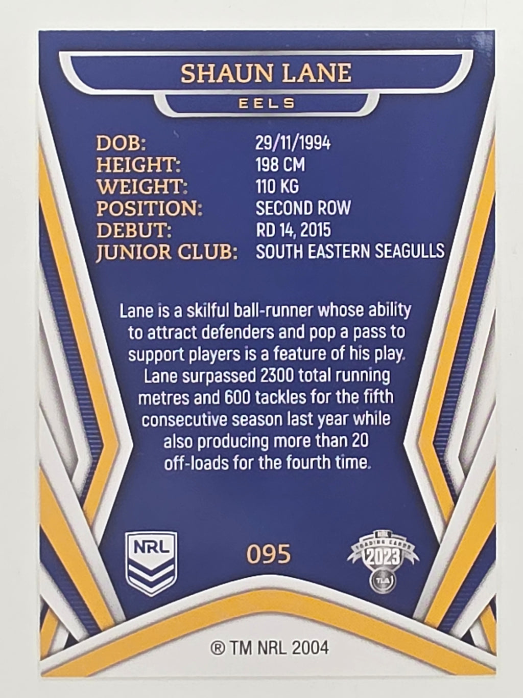 NRL 2023 Traders Titanium Base Card #095 Shaun Lane Parramatta Eels