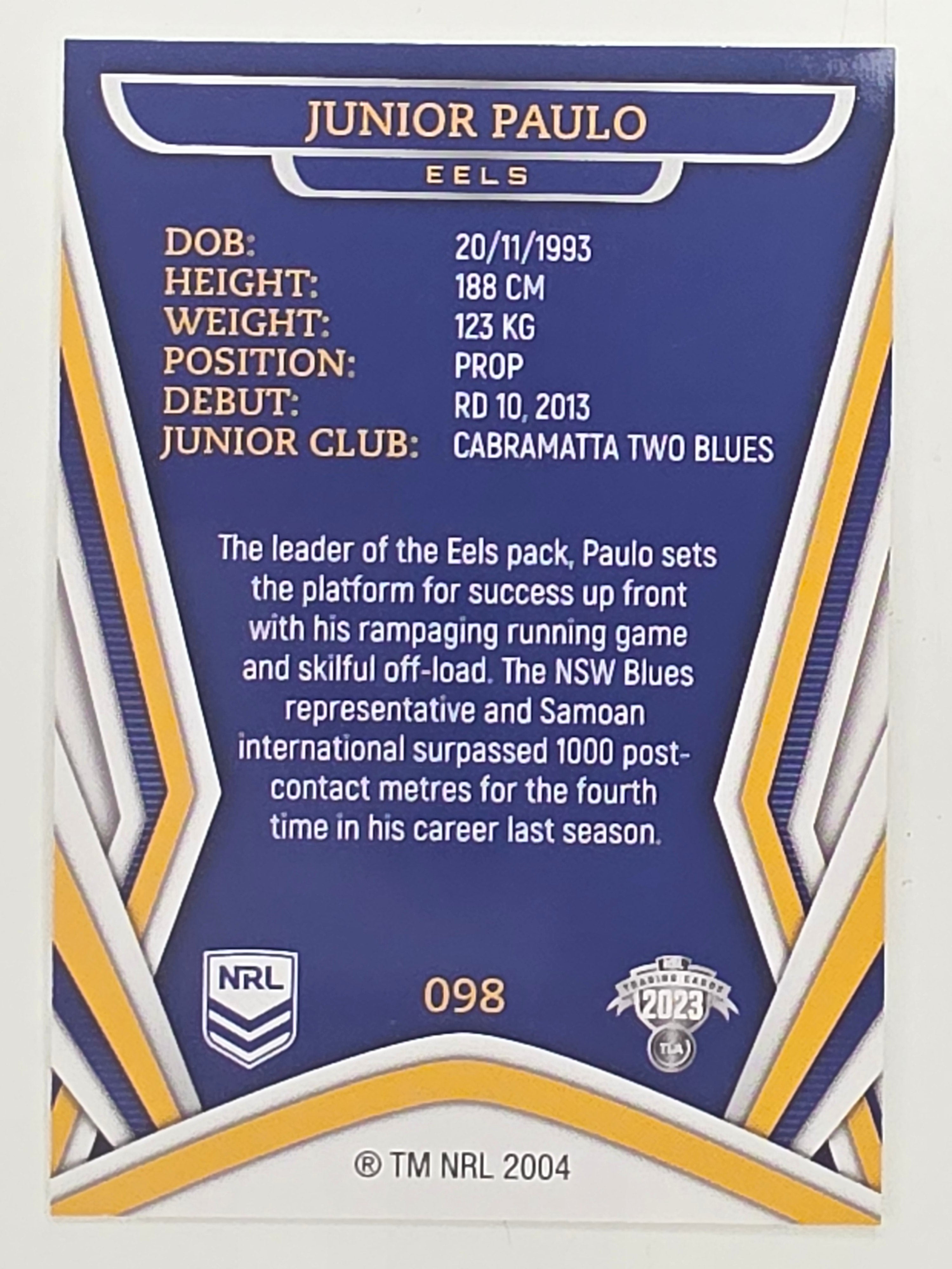NRL 2023 Traders Titanium Base Card #098 Junior Paulo Parramatta Eels