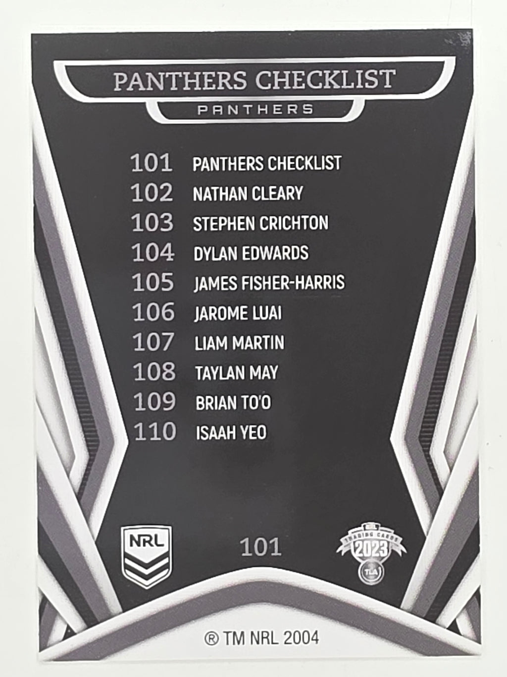 NRL 2023 Traders Titanium Base Card #101 Panthers Checklist Penrith Panthers