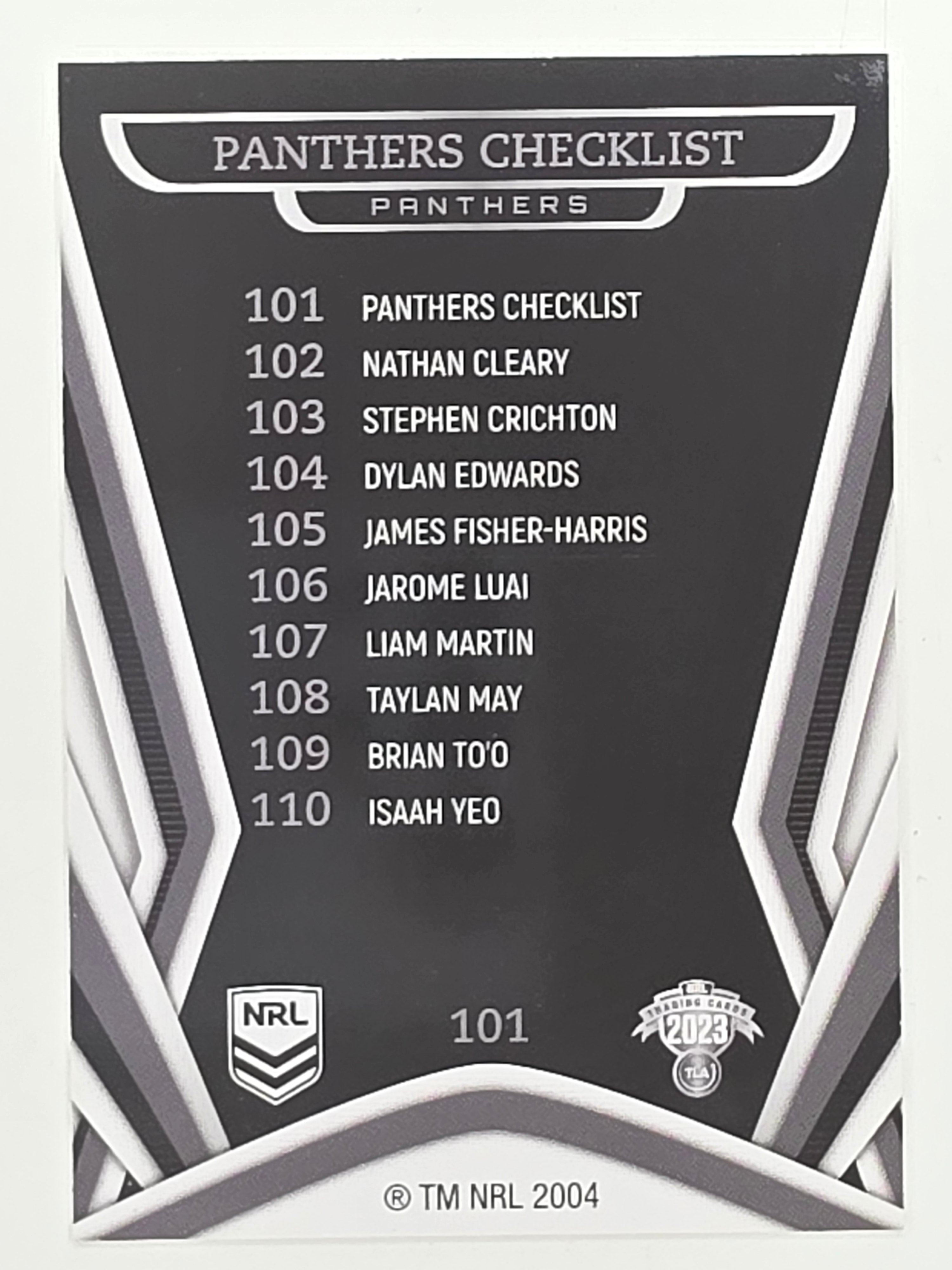 NRL 2023 Traders Titanium Base Card #101 Panthers Checklist Penrith Panthers