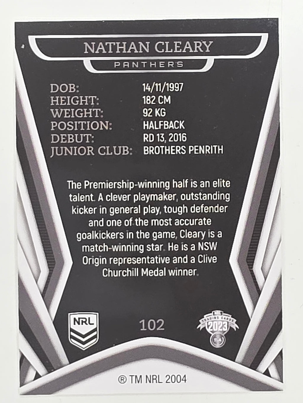 NRL 2023 Traders Titanium Base Card #102 Nathan Cleary Penrith Panthers