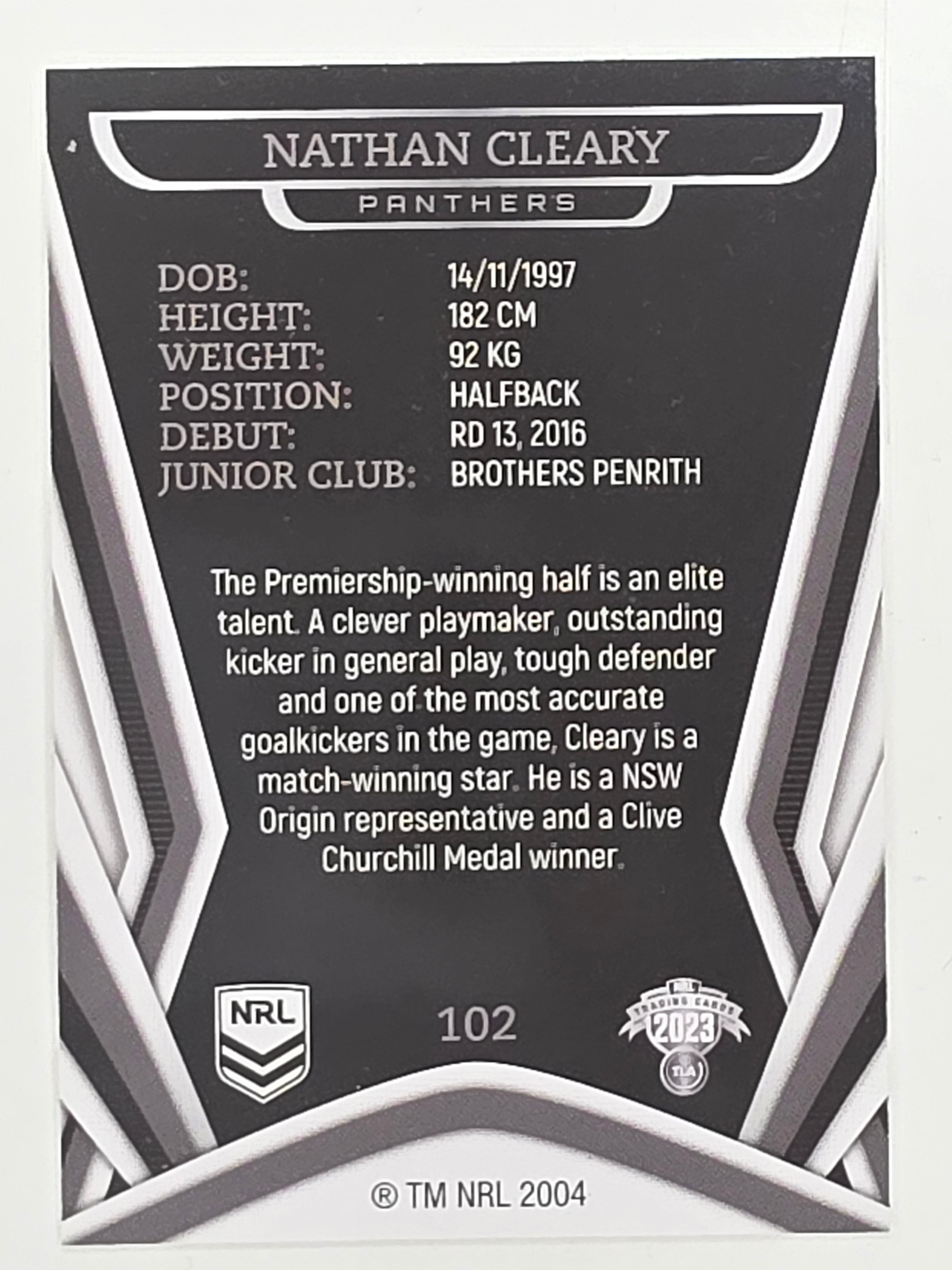 NRL 2023 Traders Titanium Base Card #102 Nathan Cleary Penrith Panthers