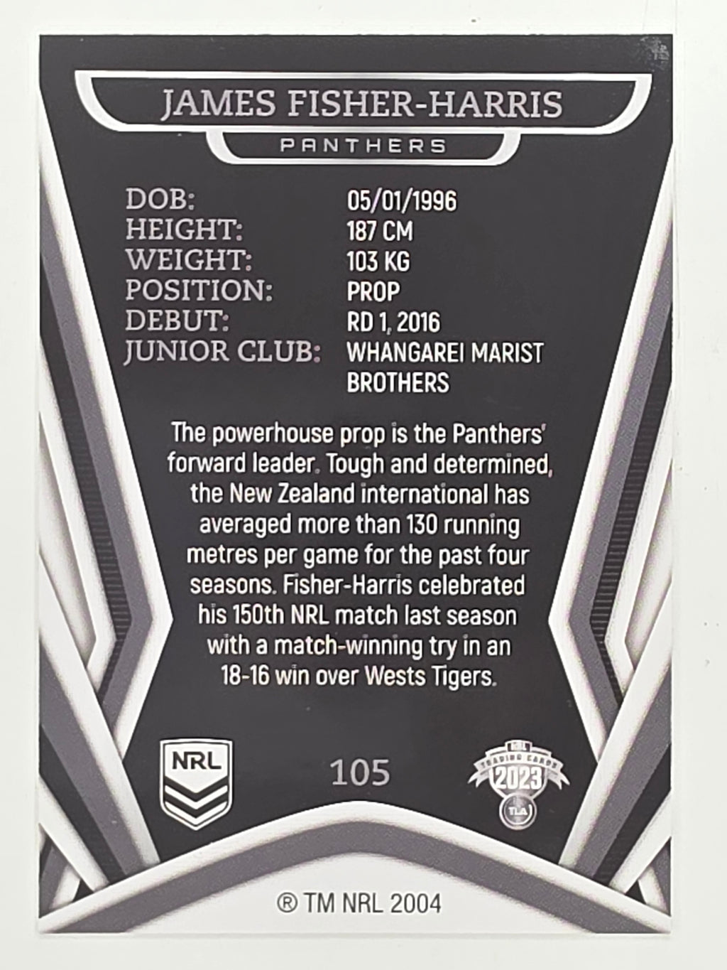 NRL 2023 Traders Titanium Base Card #105 James Fisher-Harris Penrith Panthers