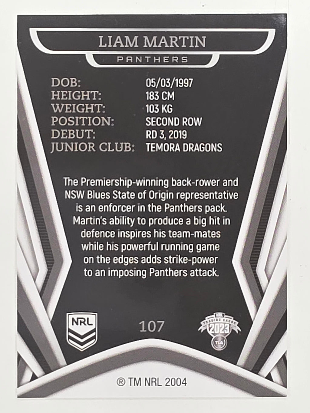 NRL 2023 Traders Titanium Base Card #107 Liam Martin Penrith Panthers