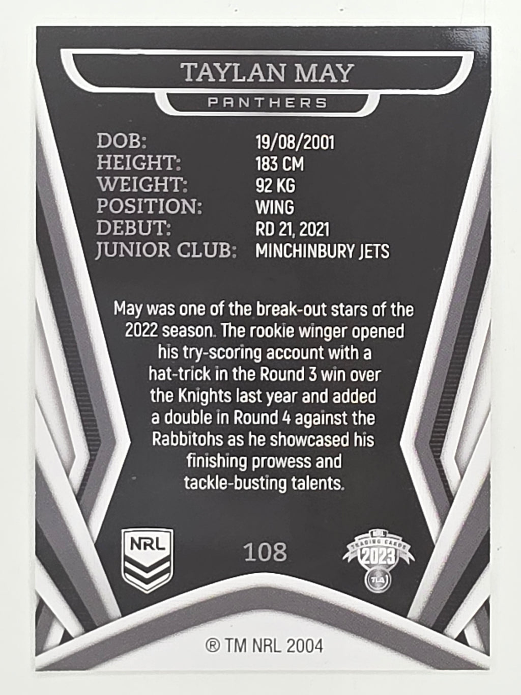 NRL 2023 Traders Titanium Base Card #108 Taylan May Penrith Panthers