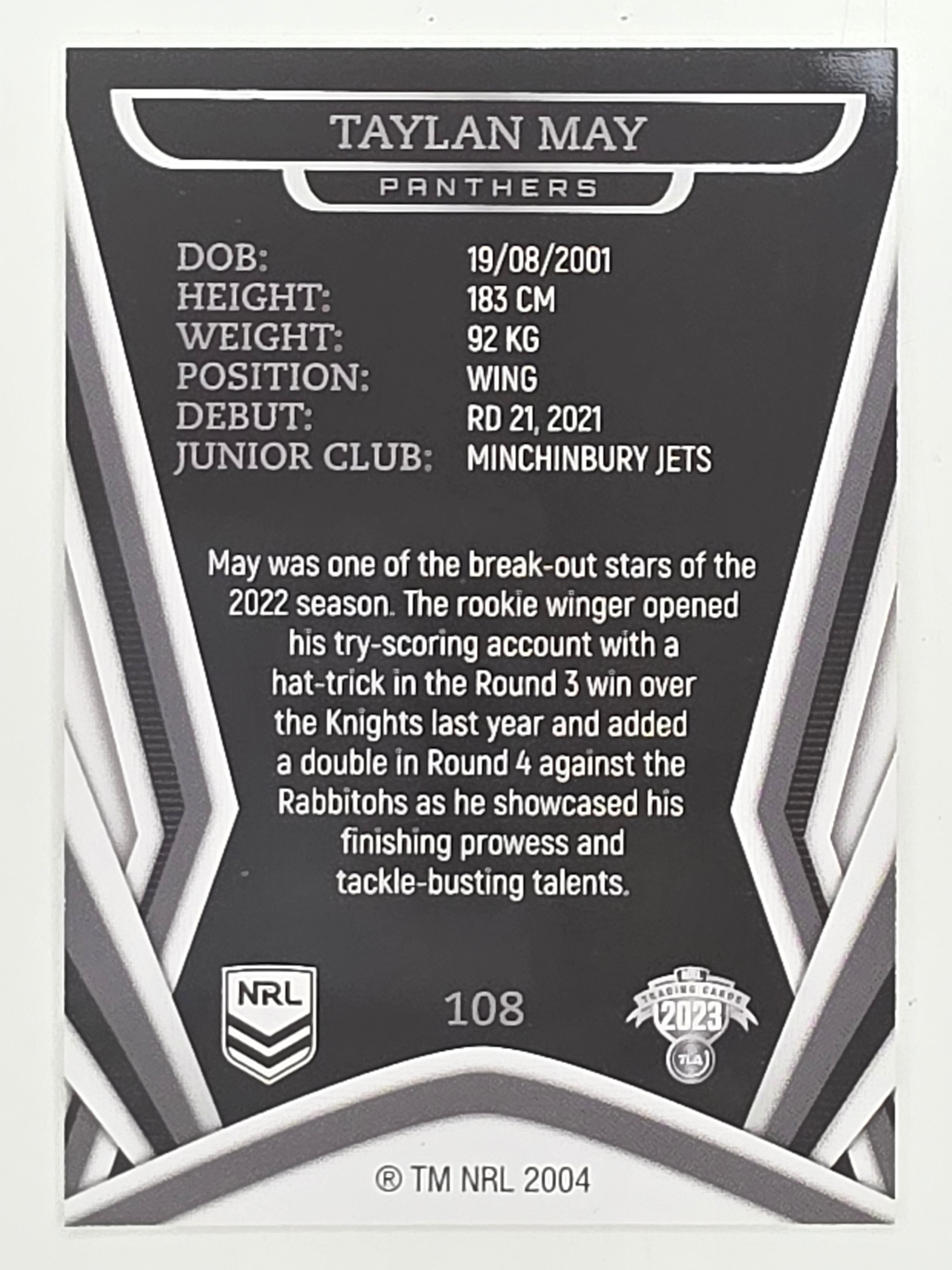 NRL 2023 Traders Titanium Base Card #108 Taylan May Penrith Panthers