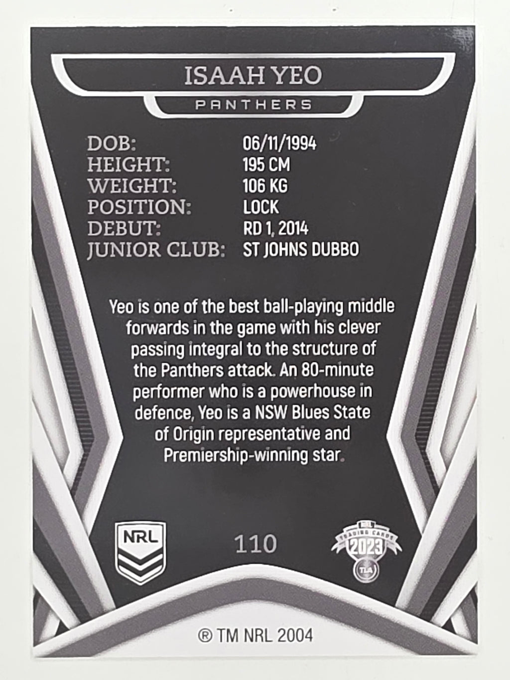 NRL 2023 Traders Titanium Base Card #110 Isaah Yeo Penrith Panthers