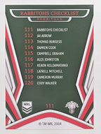 NRL 2023 Traders Titanium Base Card #111 Rabbitohs Checklist South Sydney Rabbitohs