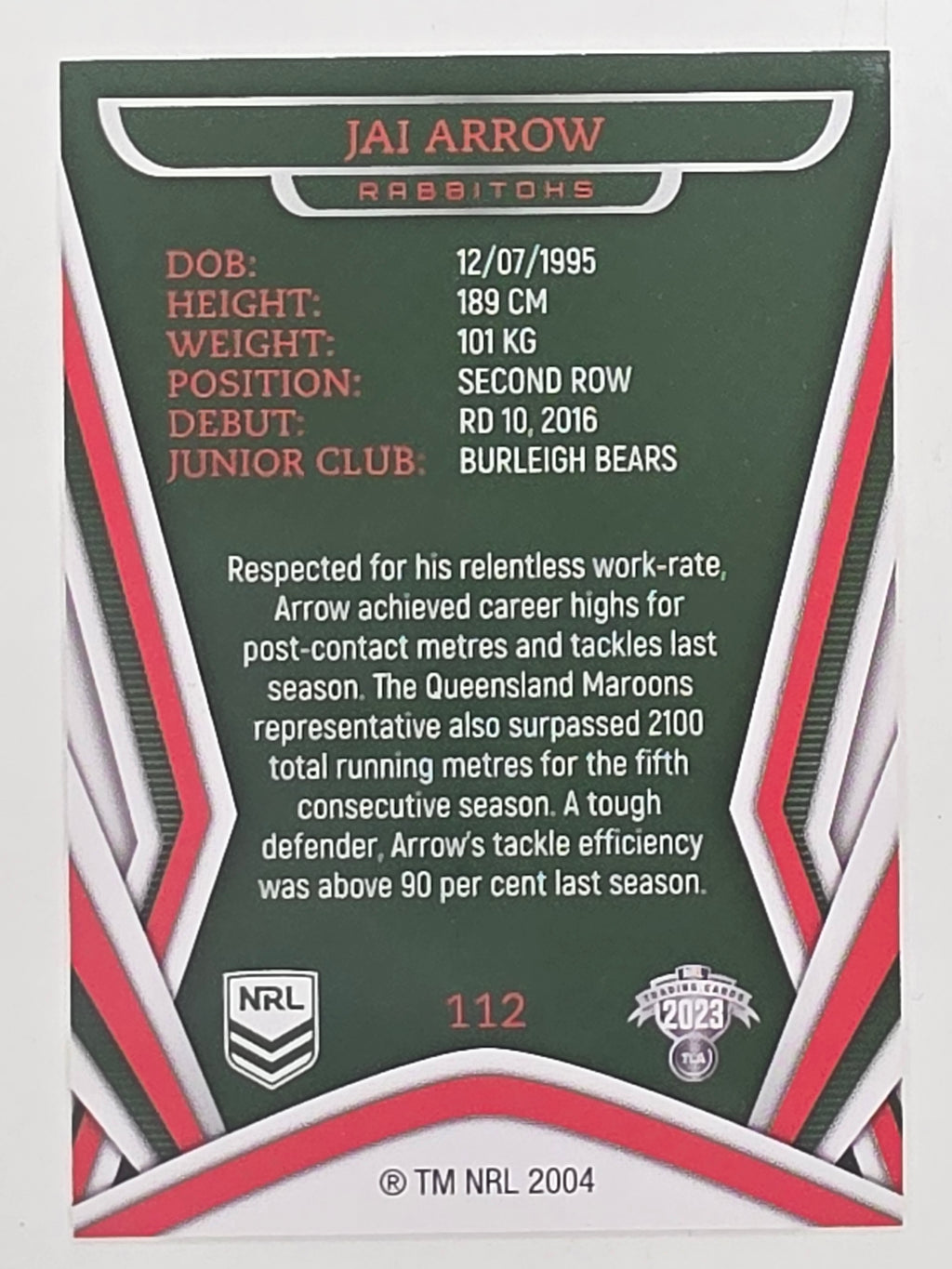 NRL 2023 Traders Titanium Base Card #112 Jai Arrow South Sydney Rabbitohs