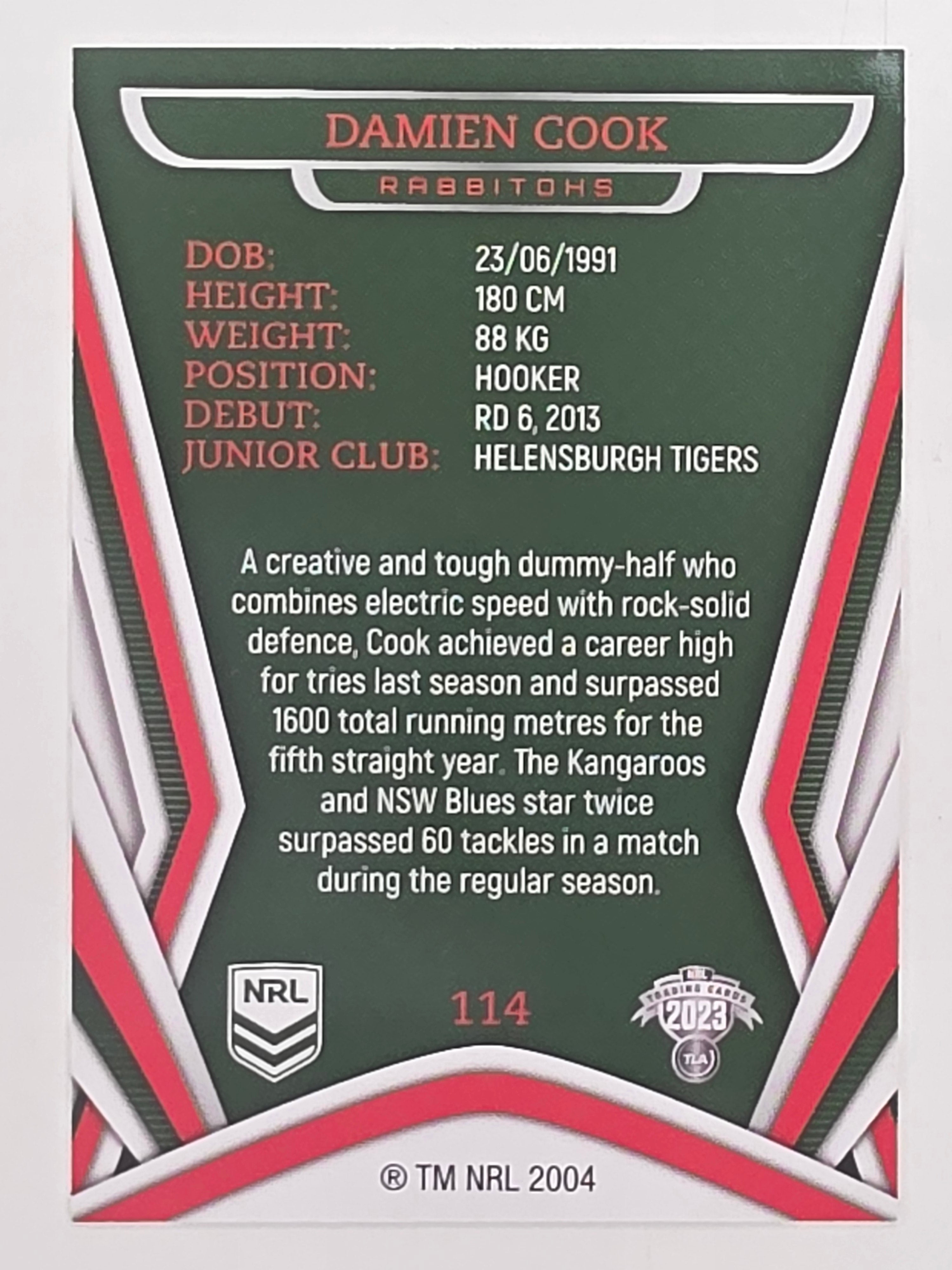 NRL 2023 Traders Titanium Base Card #114 Damien Cook South Sydney Rabbitohs