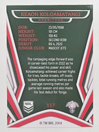 NRL 2023 Traders Titanium Base Card #117 Keaon Koloamatangi South Sydney Rabbitohs