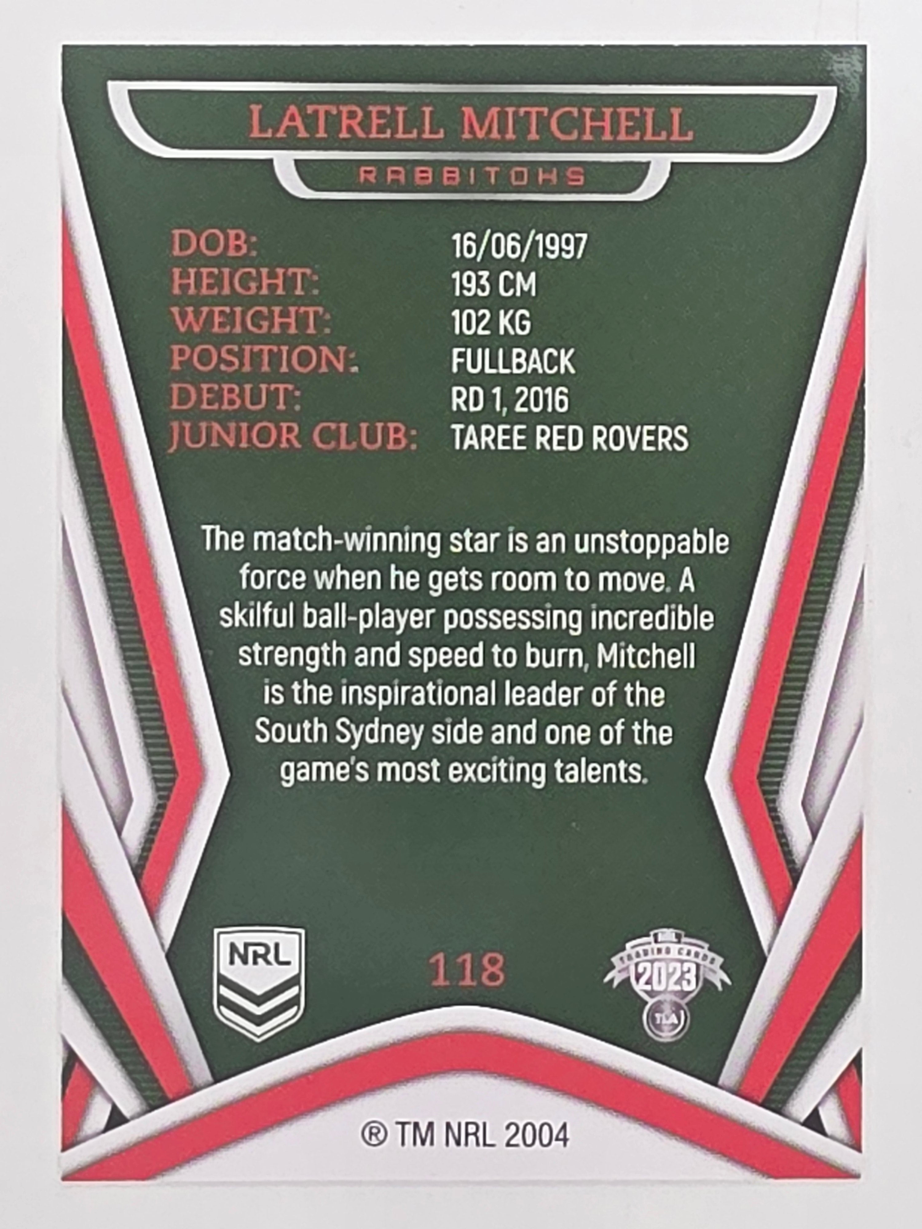 NRL 2023 Traders Titanium Base Card #118 Latrell Mitchell South Sydney Rabbitohs