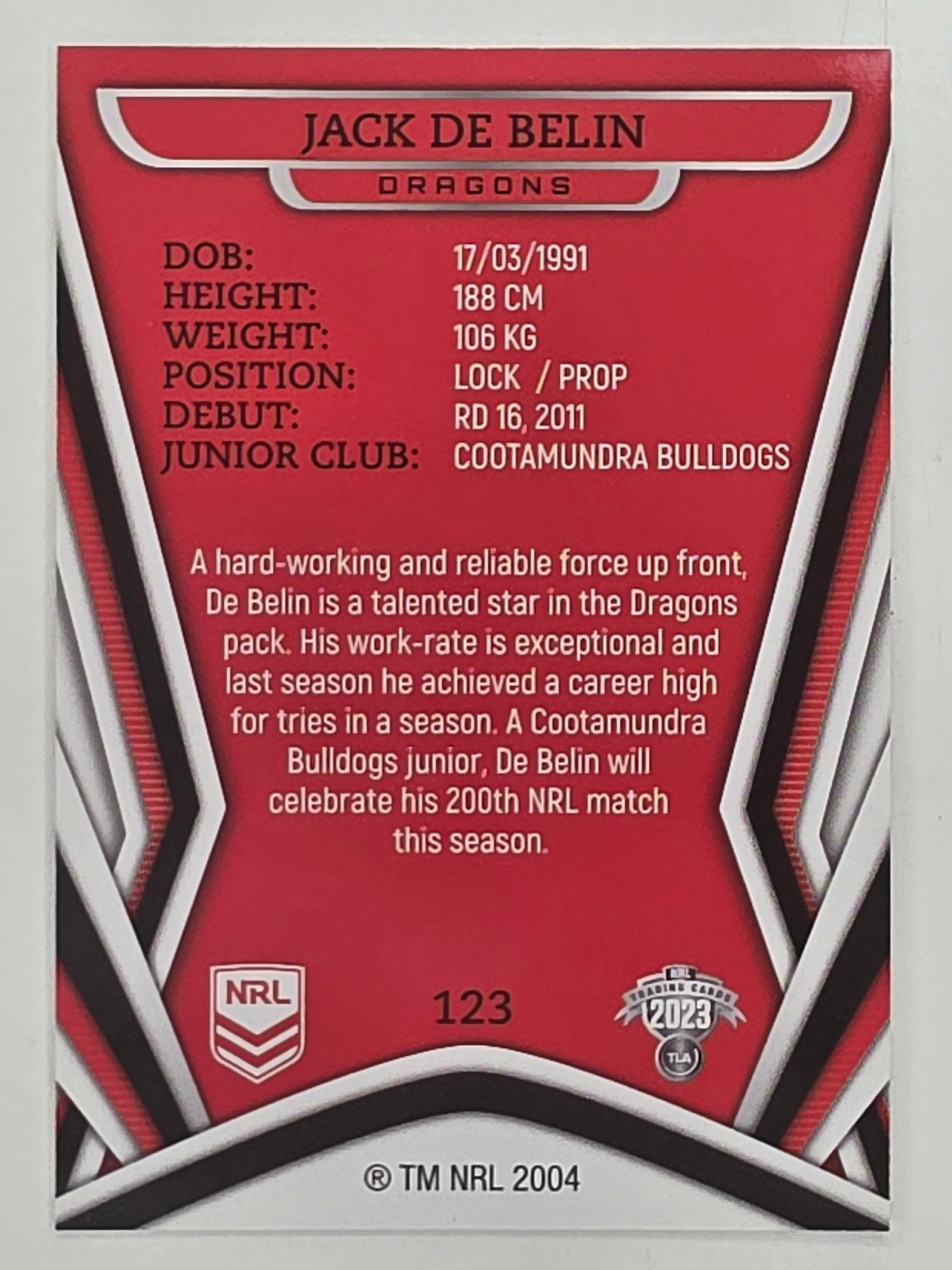 NRL 2023 Traders Titanium Base Card #123 Jack de Belin St George Illawarra Dragons