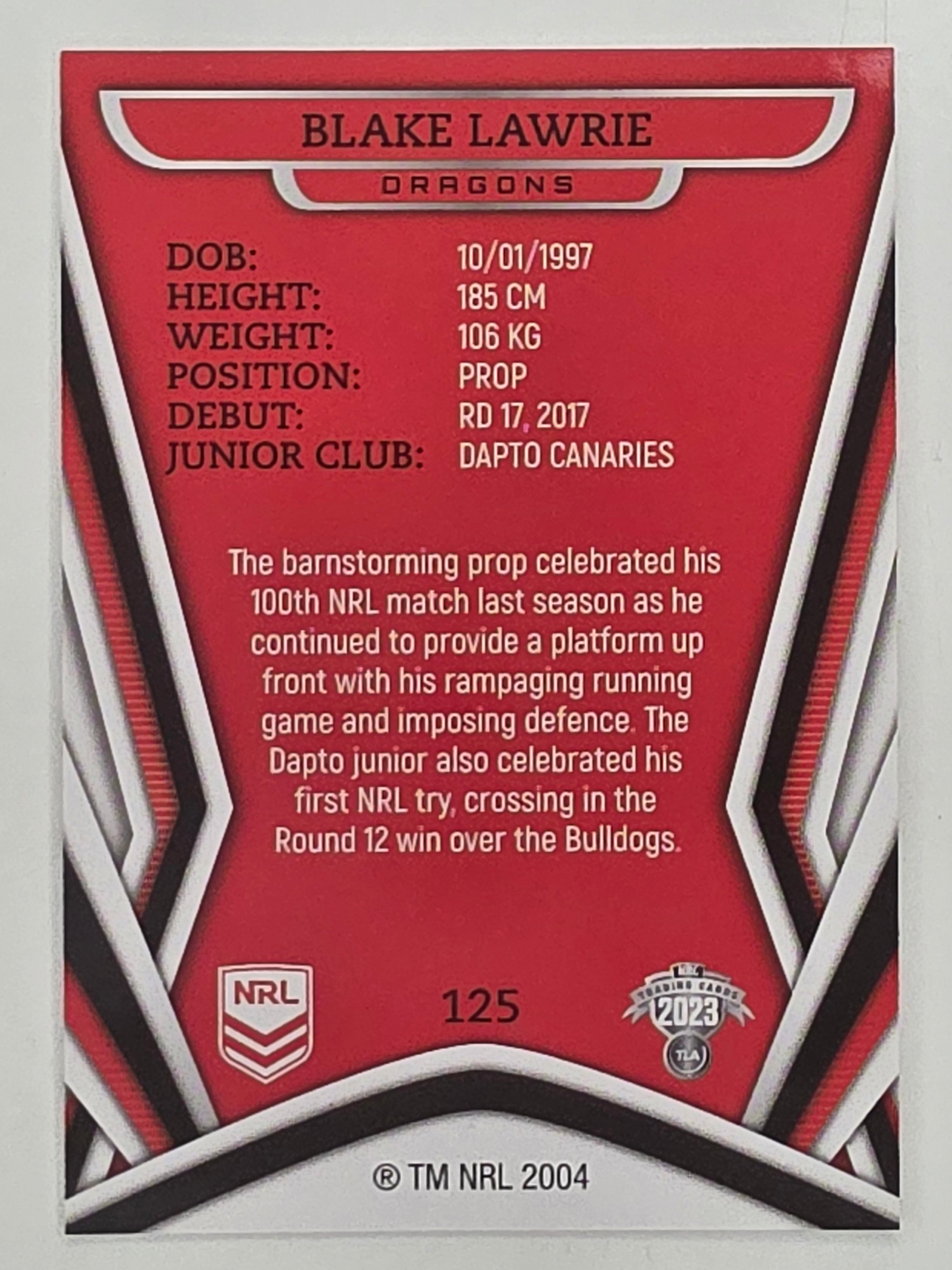 NRL 2023 Traders Titanium Base Card #125 Blake Lawrie St George Illawarra Dragons