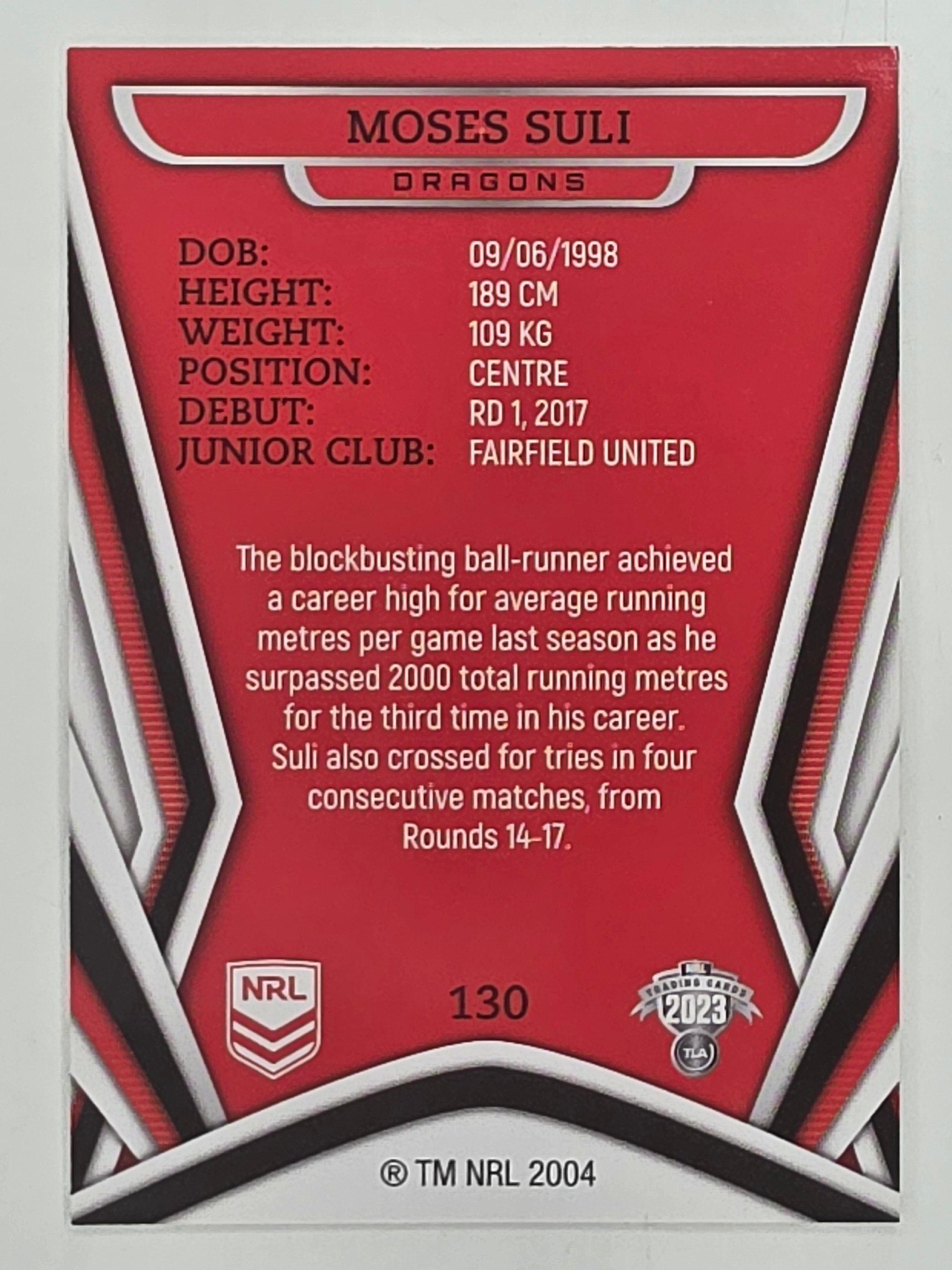 NRL 2023 Traders Titanium Base Card #130 Moses Suli St George Illawarra Dragons