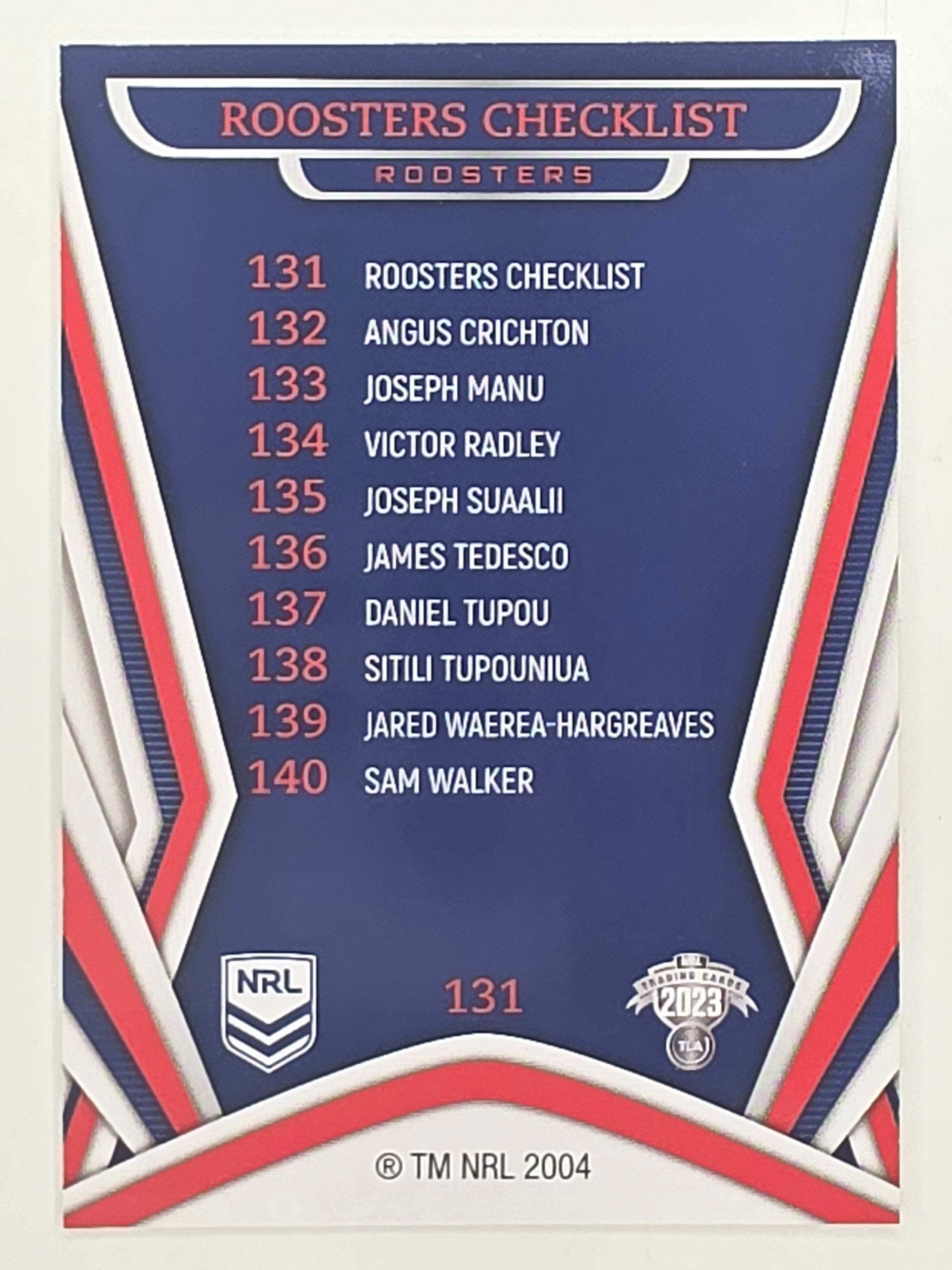 NRL 2023 Traders Titanium Base Card #131 Roosters Checklist Sydney Roosters