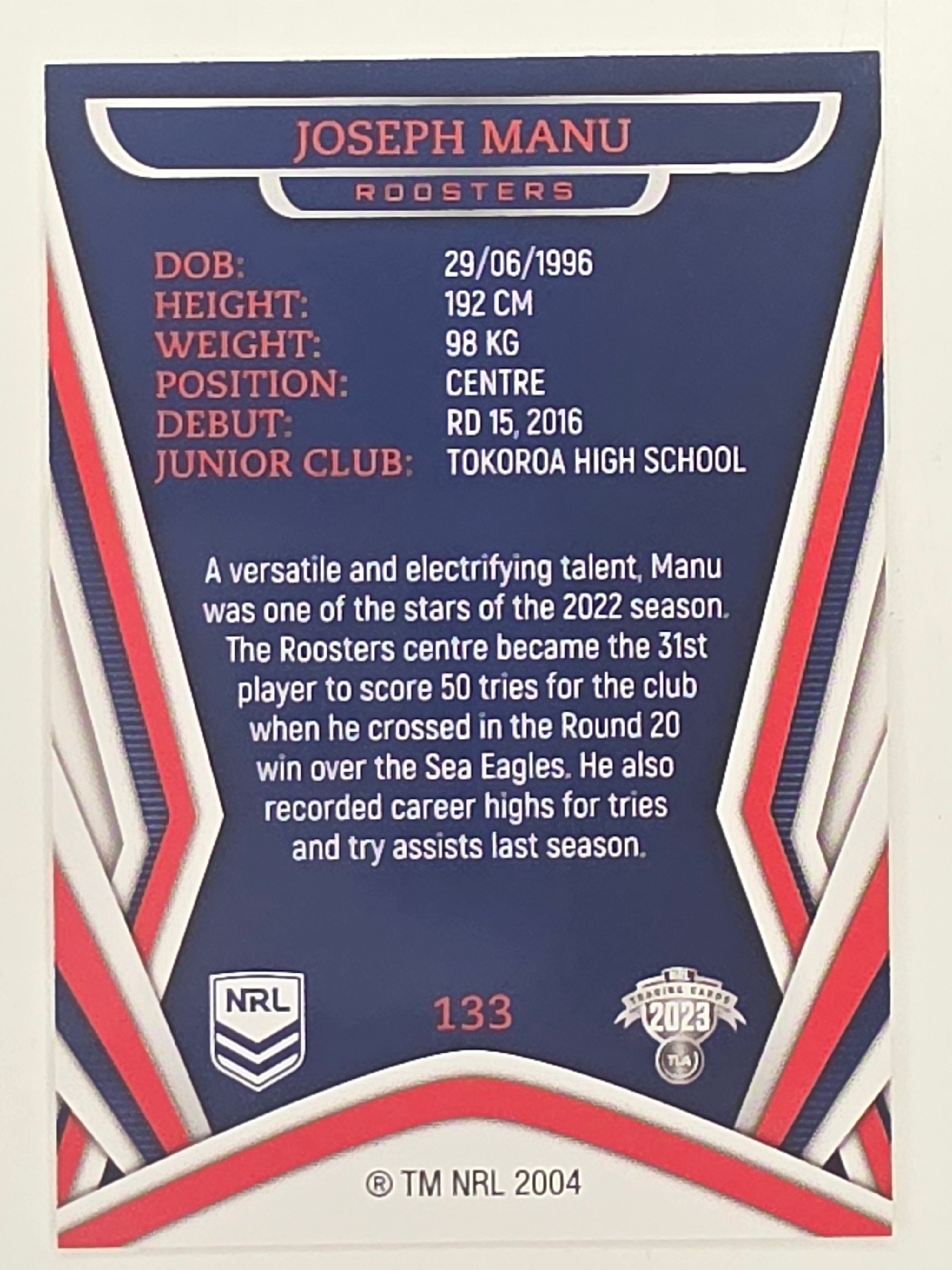 NRL 2023 Traders Titanium Base Card #133 Joseph Manu Sydney Roosters
