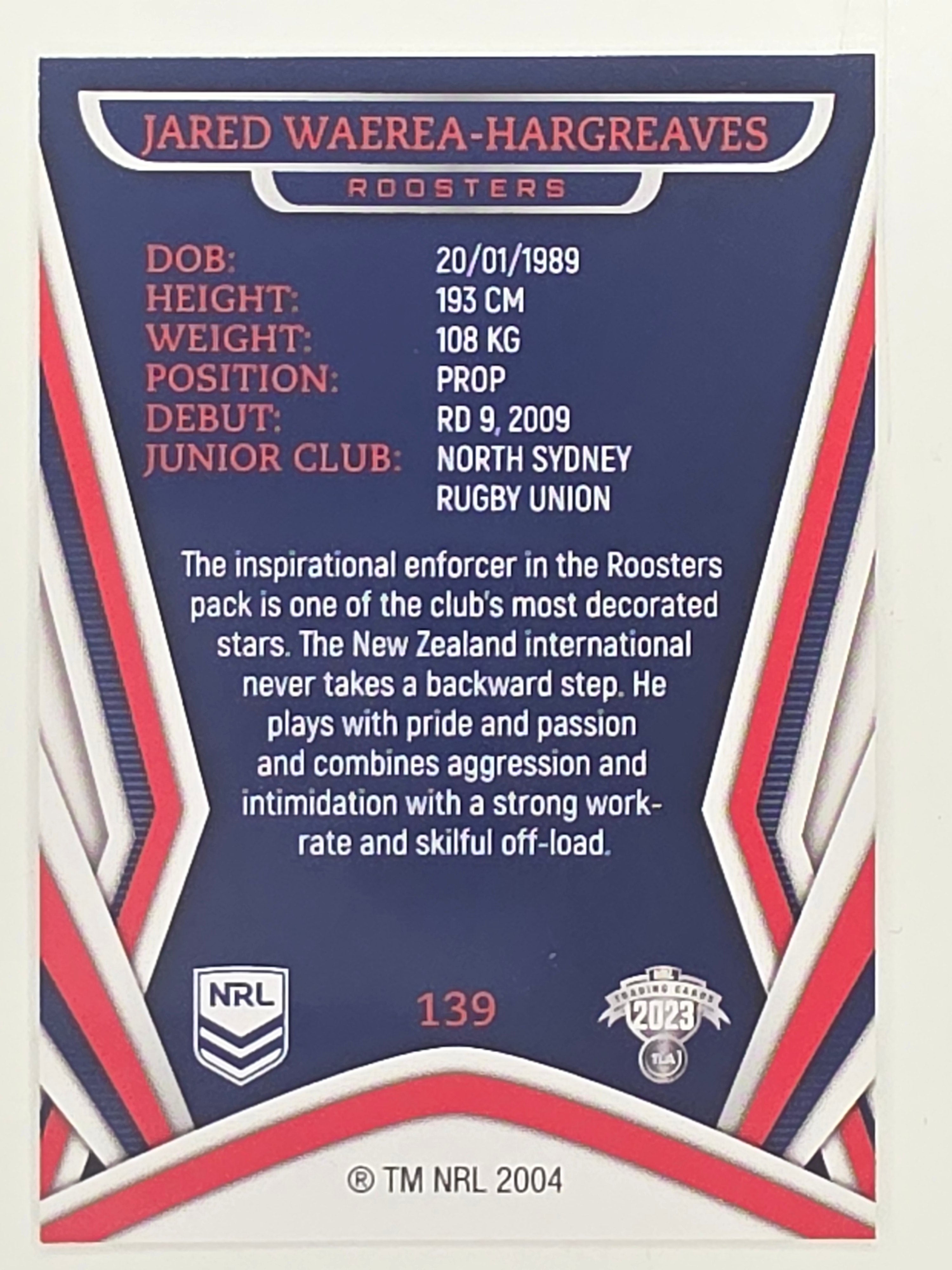 NRL 2023 Traders Titanium Base Card #139 Jared Waerea-Hargreaves Sydney Roosters