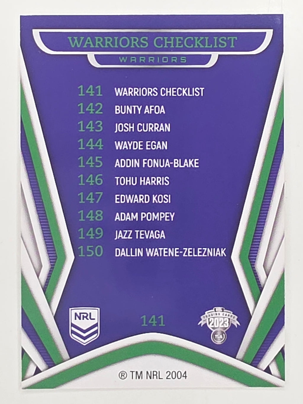 NRL 2023 Traders Titanium Base Card #141 Warriors Checklist New Zealand Warriors