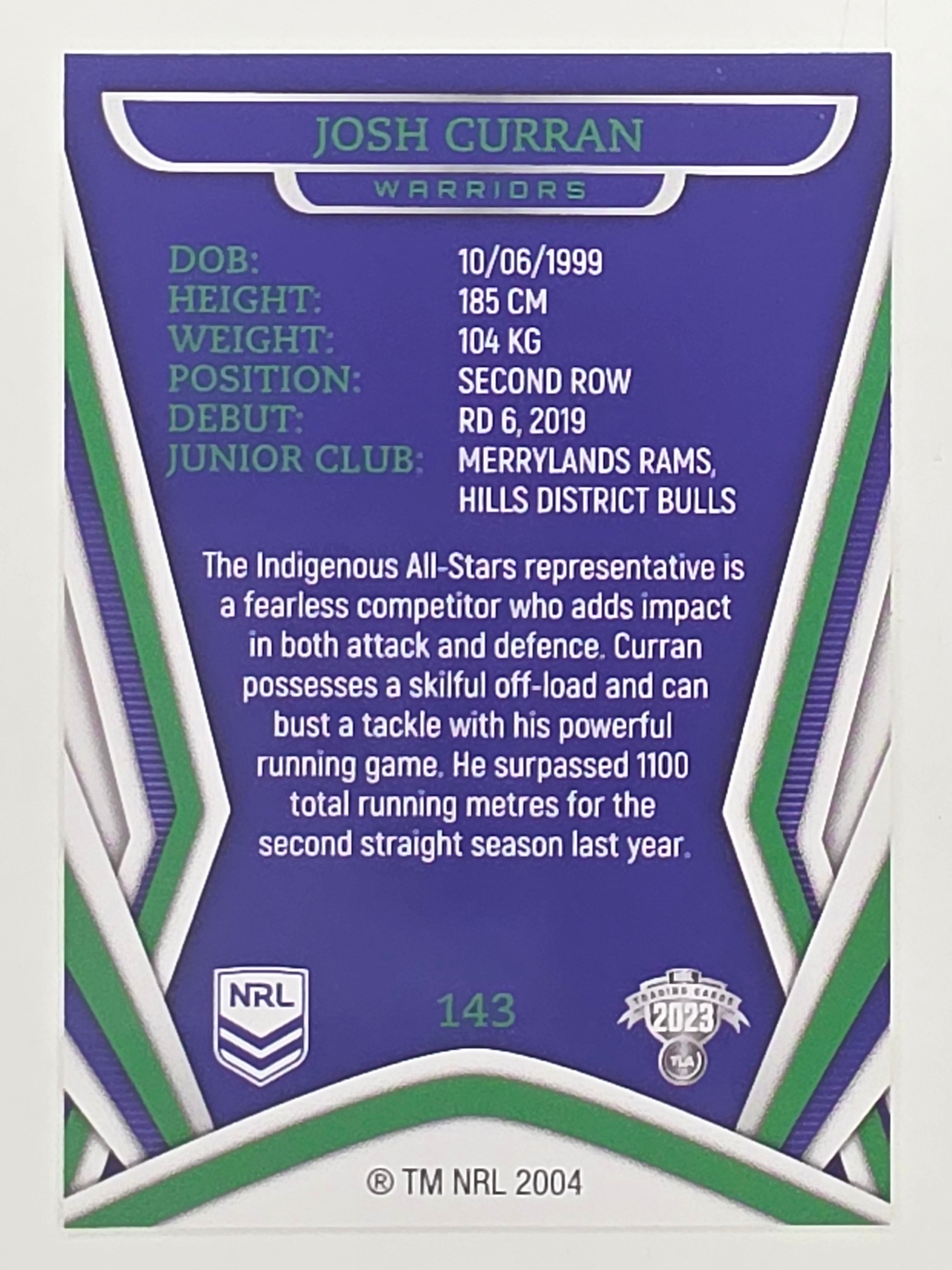 NRL 2023 Traders Titanium Base Card #143 Josh Curran New Zealand Warriors