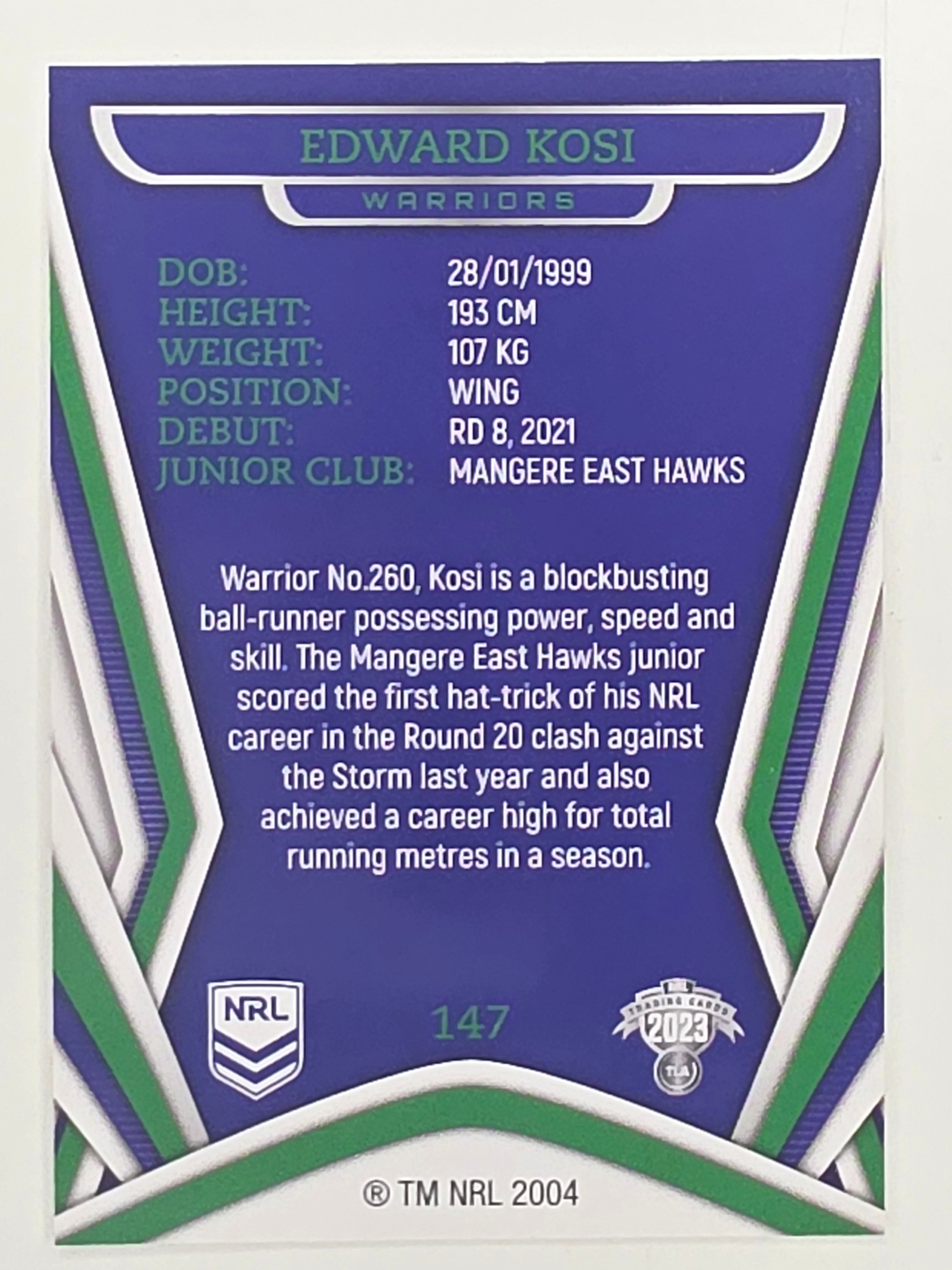 NRL 2023 Traders Titanium Base Card #147 Edward Kosi New Zealand Warriors